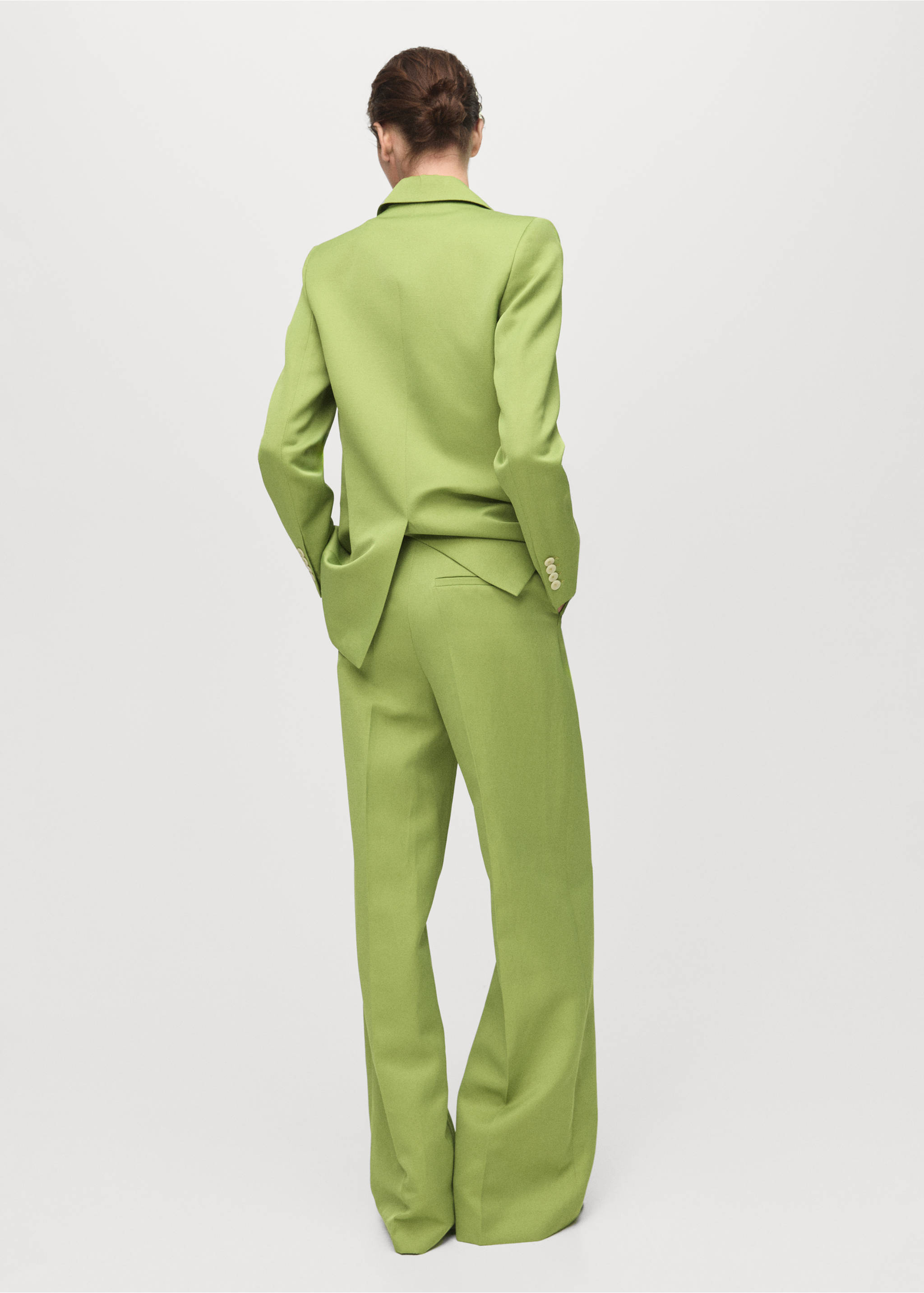 Straight-fit linen-blend suit trousers - Reverse of the article, Green. Ref: 17074790-00.