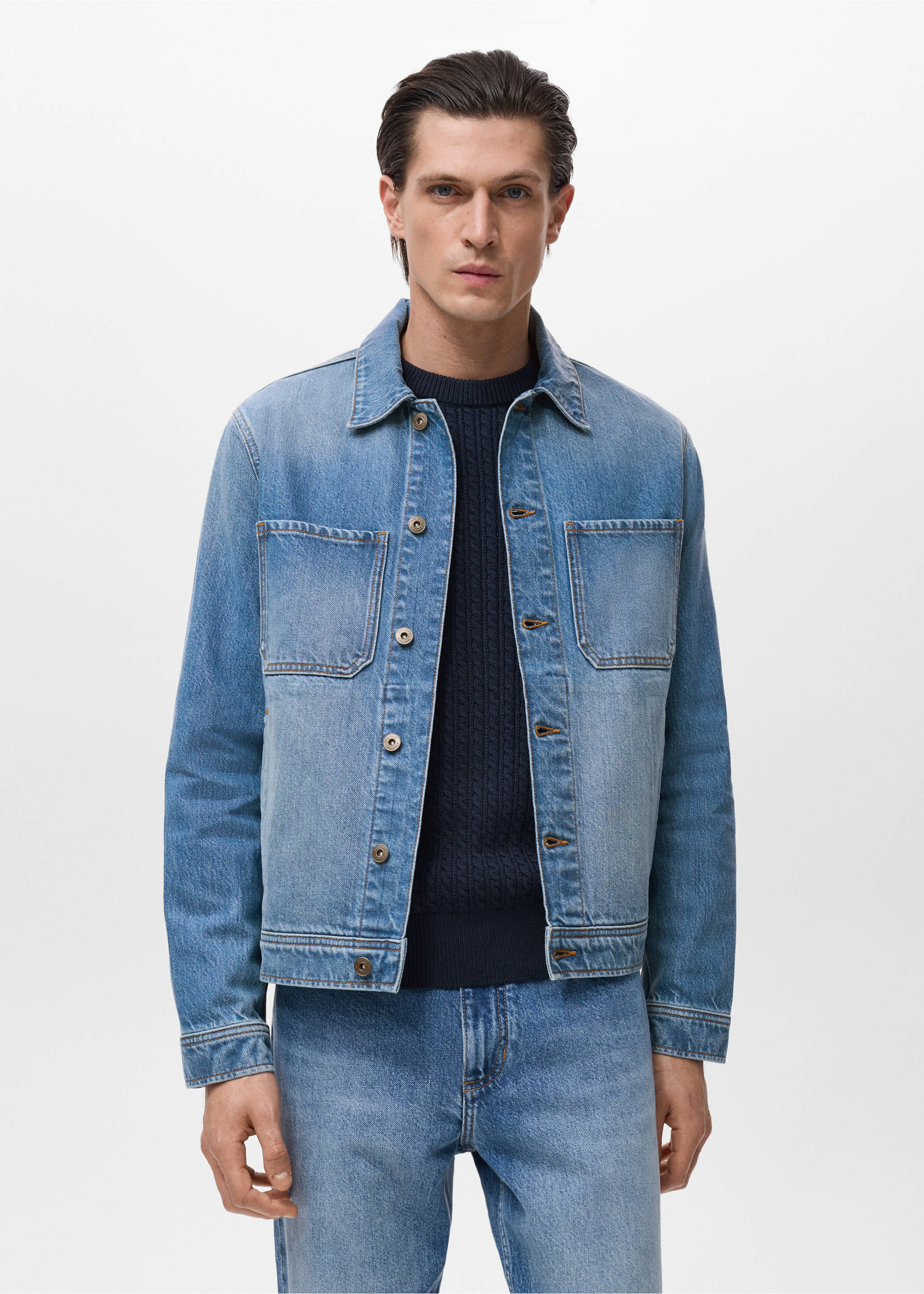 Blouson en jean poches - Plan moyen, Bleu moyen. Ref: 17075142-00.