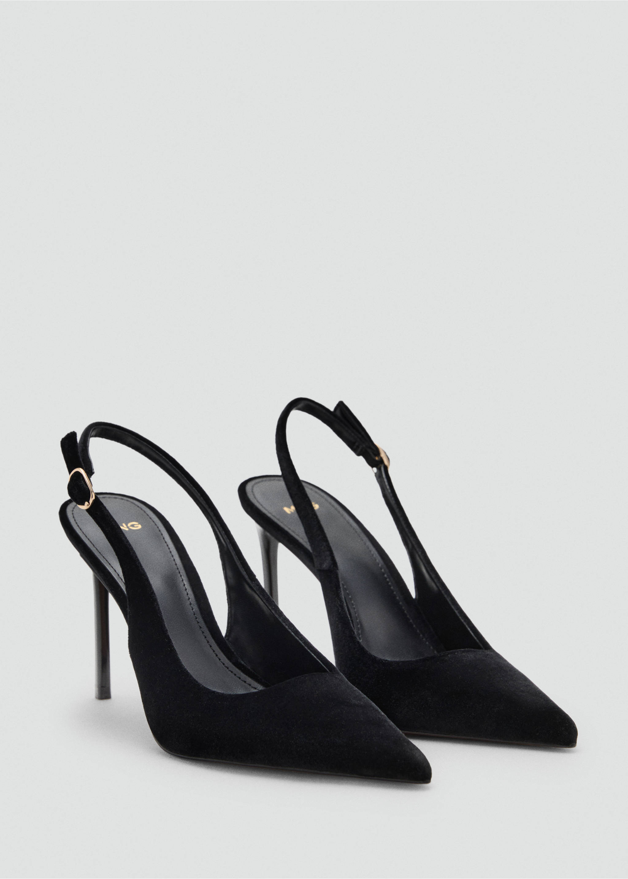 Schuh mit samtüberzogenem Absatz - Mittlere Ansicht, Schwarz. Ref: 17075150-00.