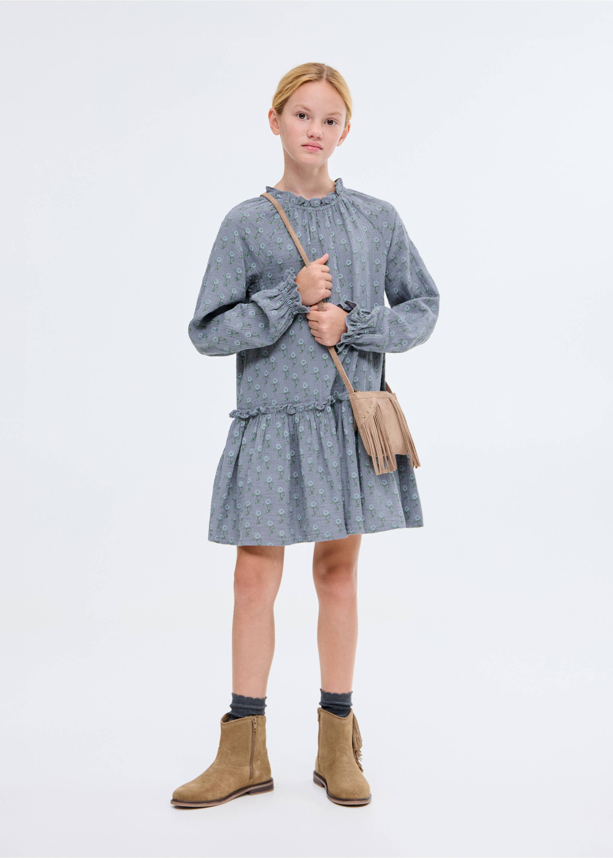 Ruffled floral dress - General plane, Sky Blue. Ref: 17075151-00.