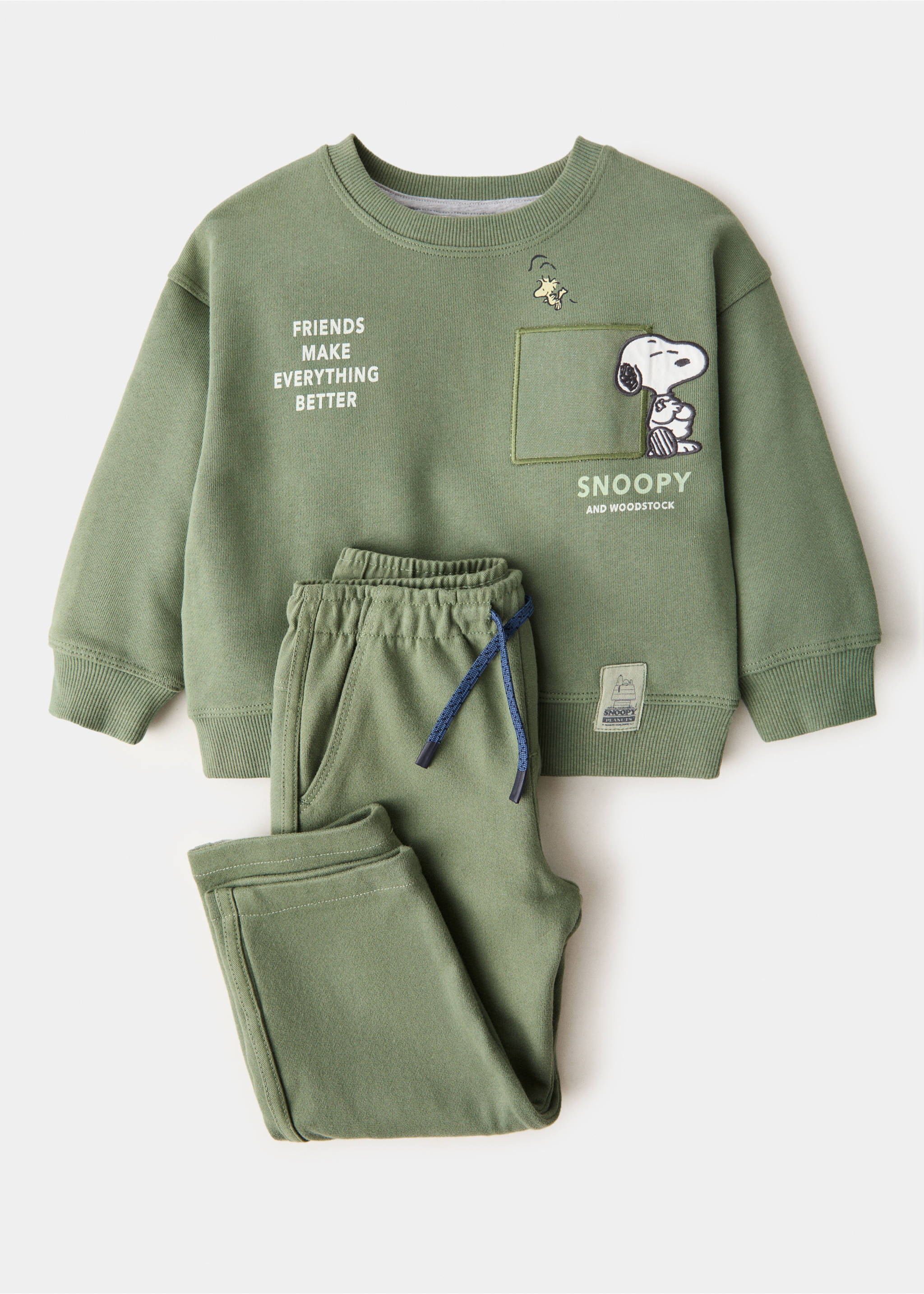 Cotton drawstring joggers - Details of the article 0, Green. Ref: 17075153-00.