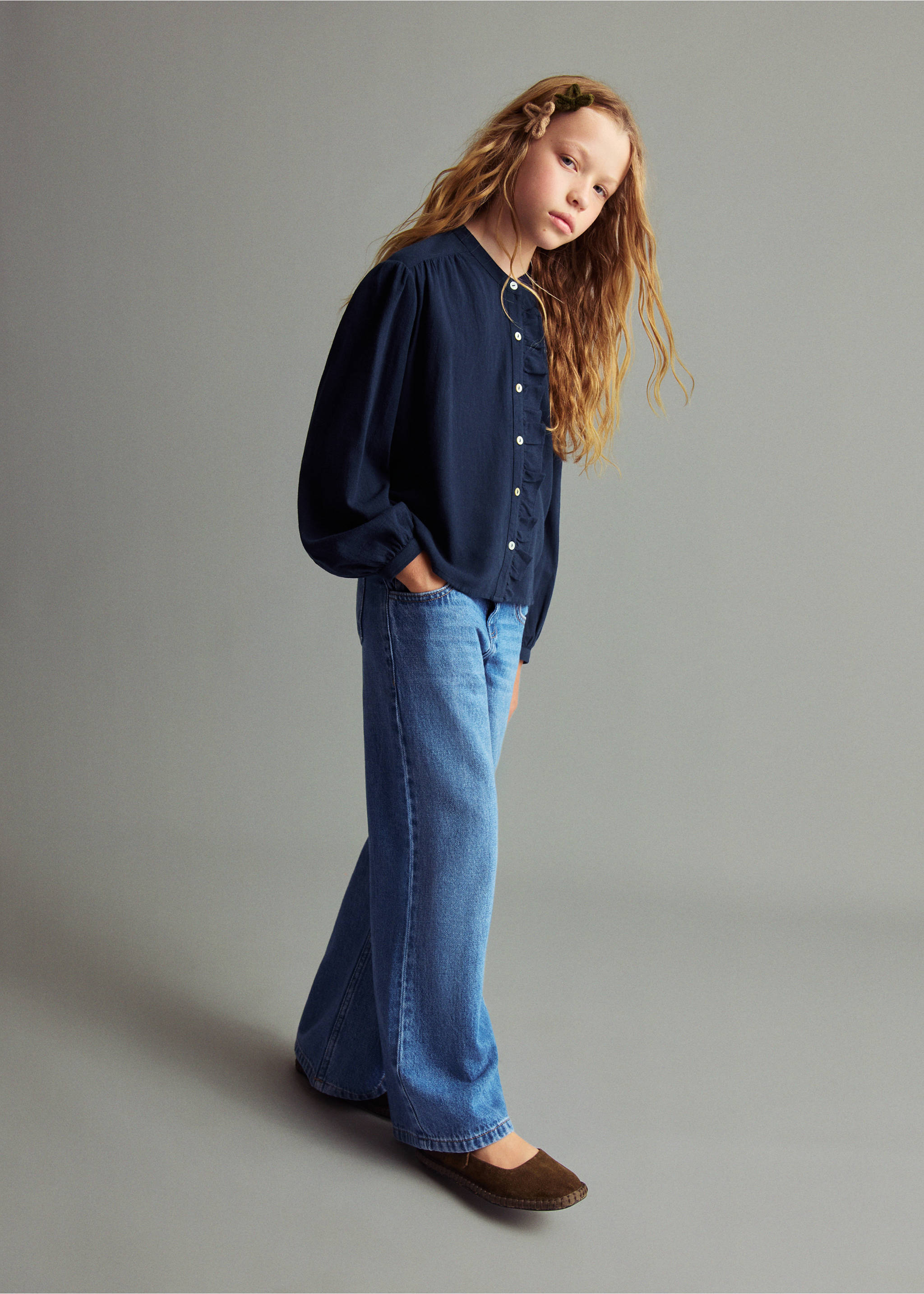 Ruffle cotton blouse - General plane, Navy. Ref: 17075156-00.
