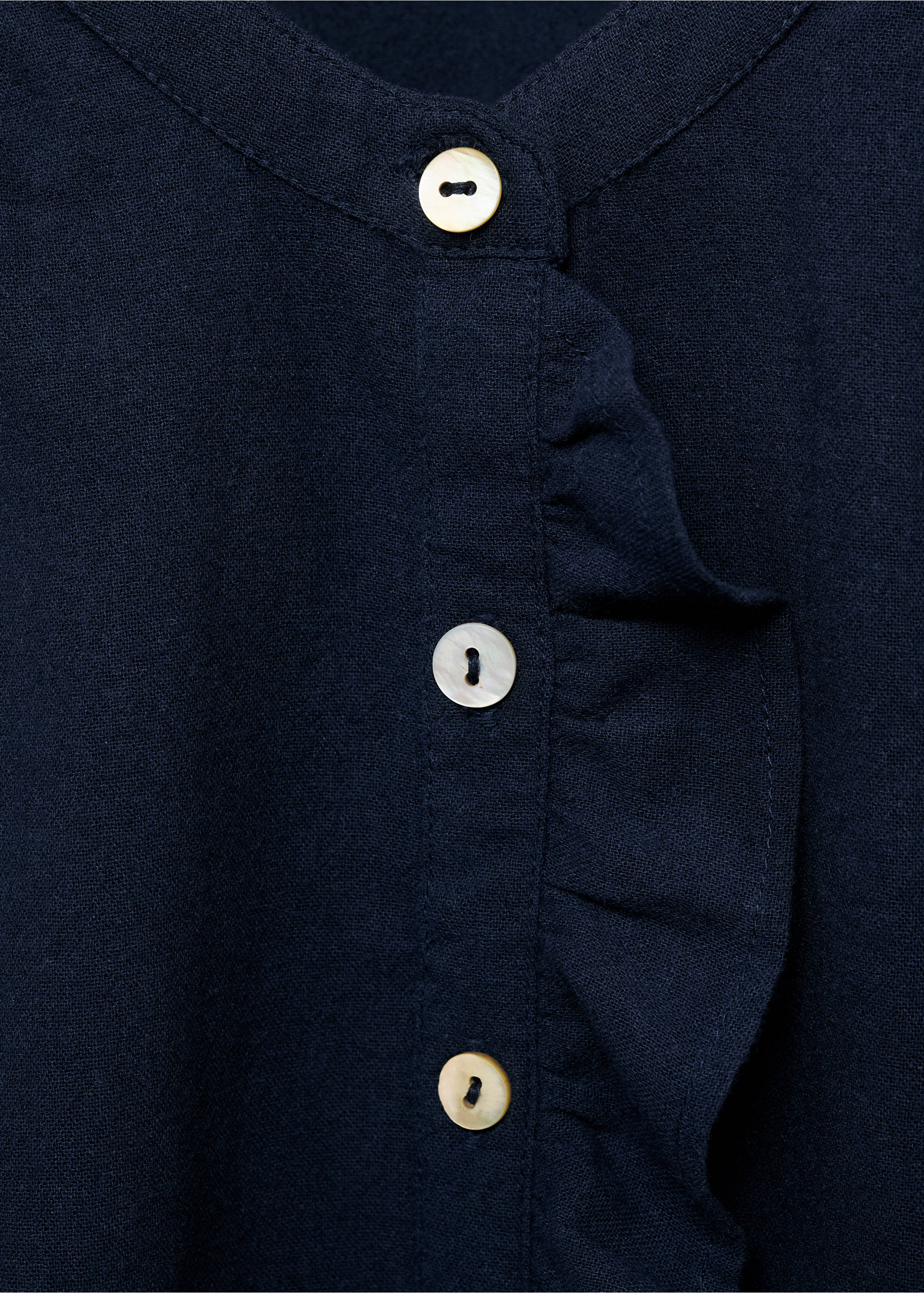 Ruffle cotton blouse - Details of the article 8, Navy. Ref: 17075156-00.