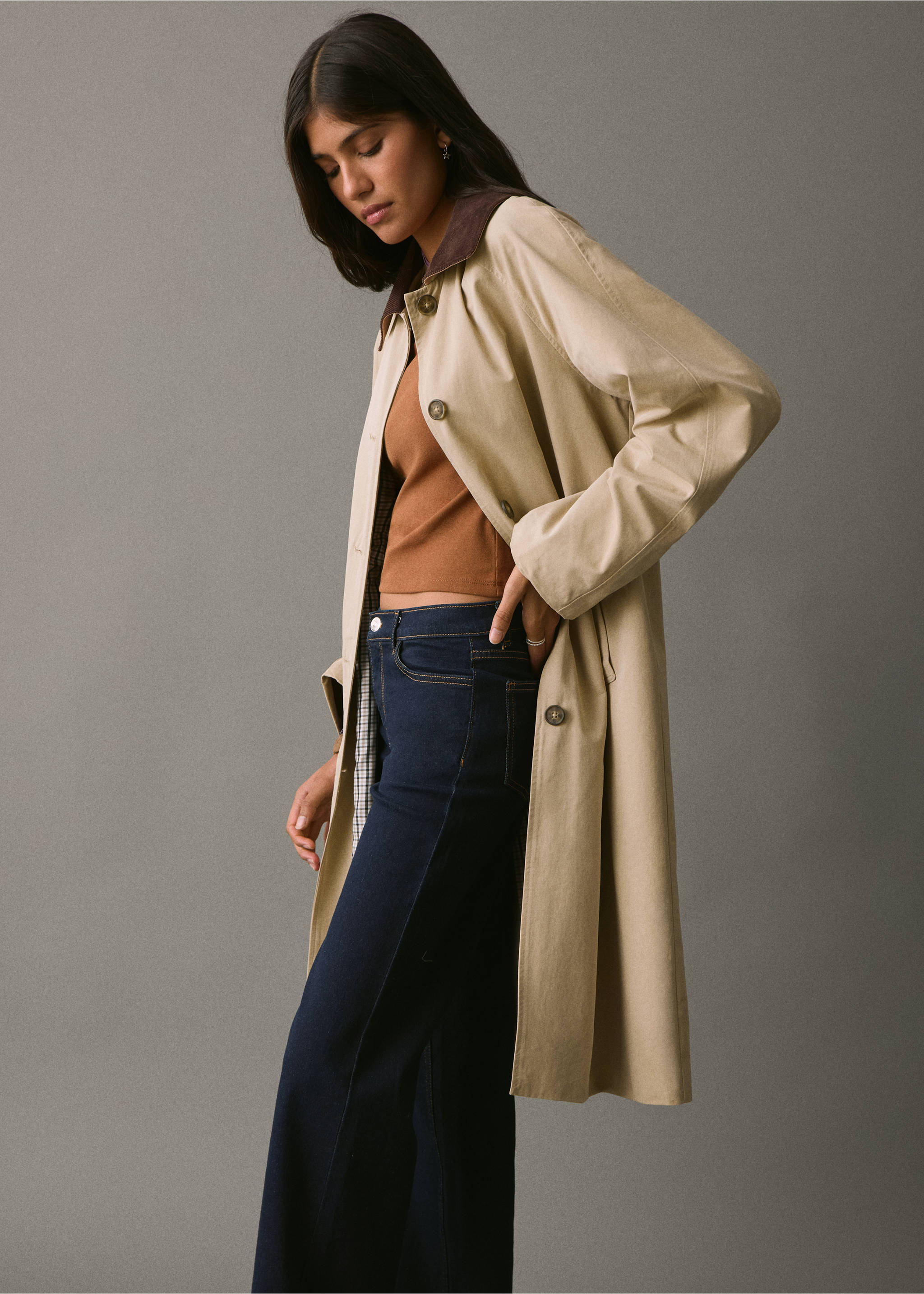 Trench coll contrast - Pla mig, Cru. Ref: 17075783-00.