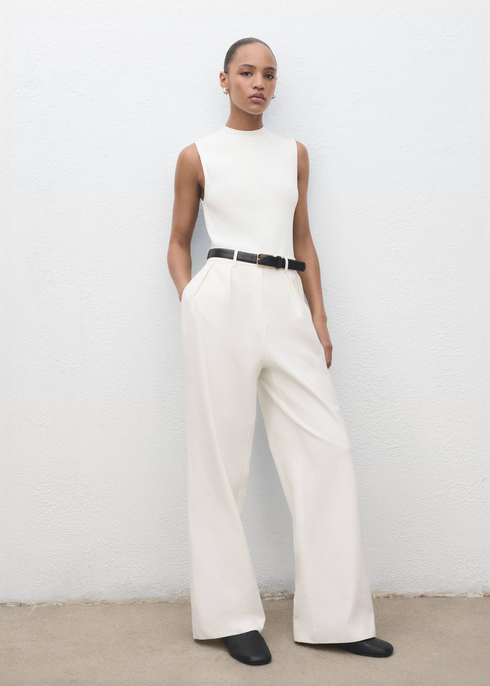 Combined-fabric jumpsuit with belt - General plane