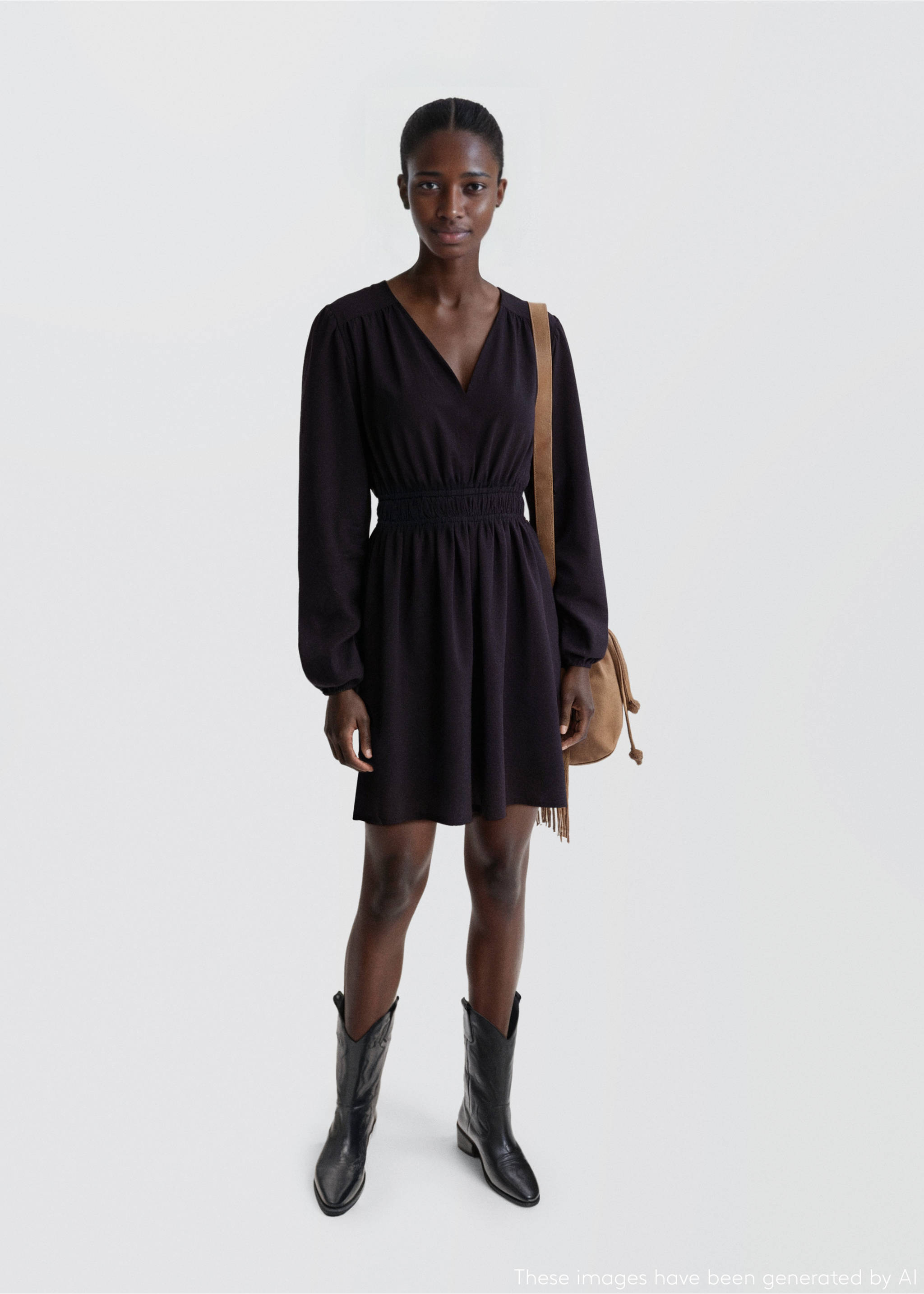 Dress with gathered waist - General plane, Navy. Ref: 17075791-00.