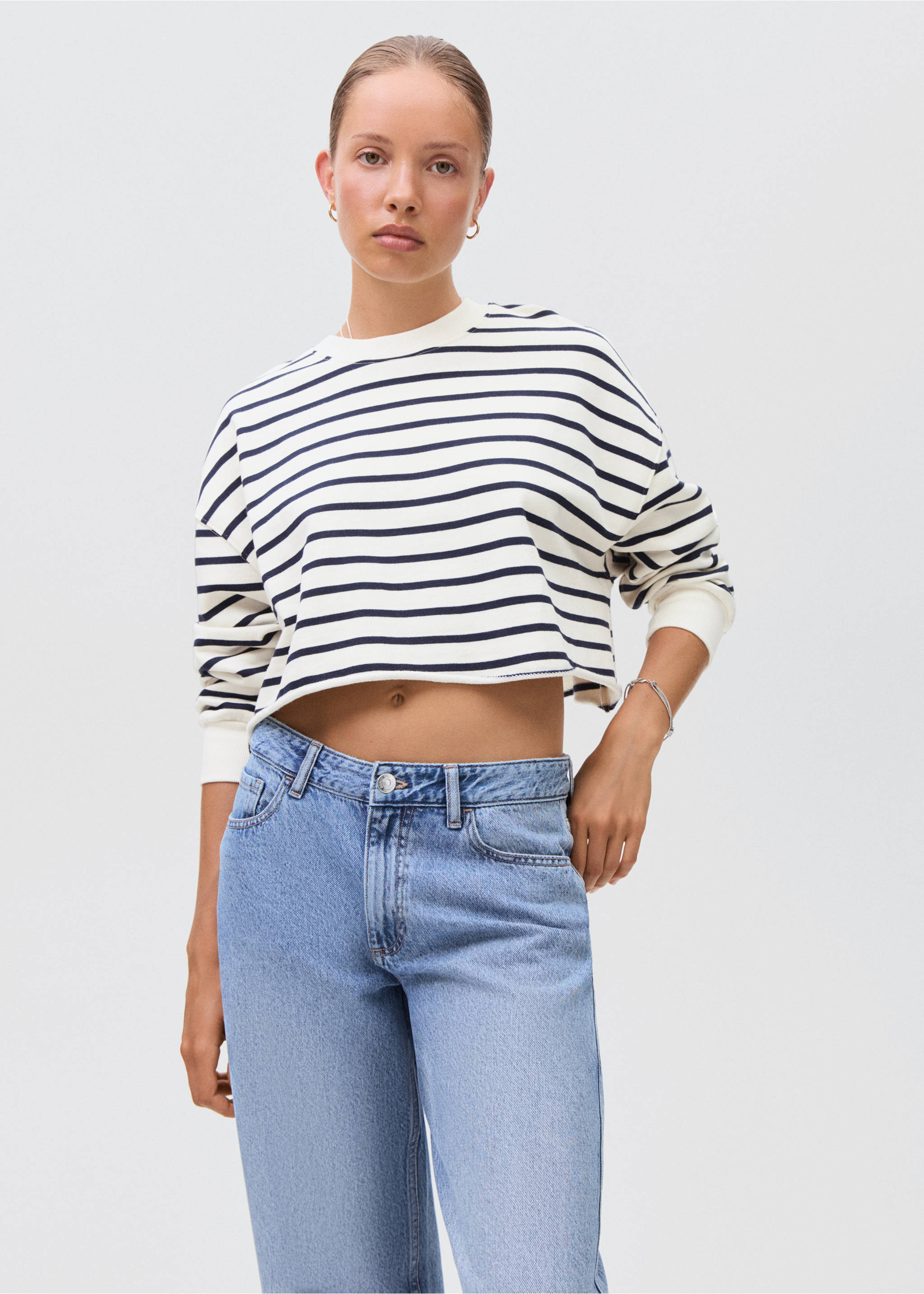 Contrast striped sweatshirt - Medium plane, Off White. Ref: 17075792-00.