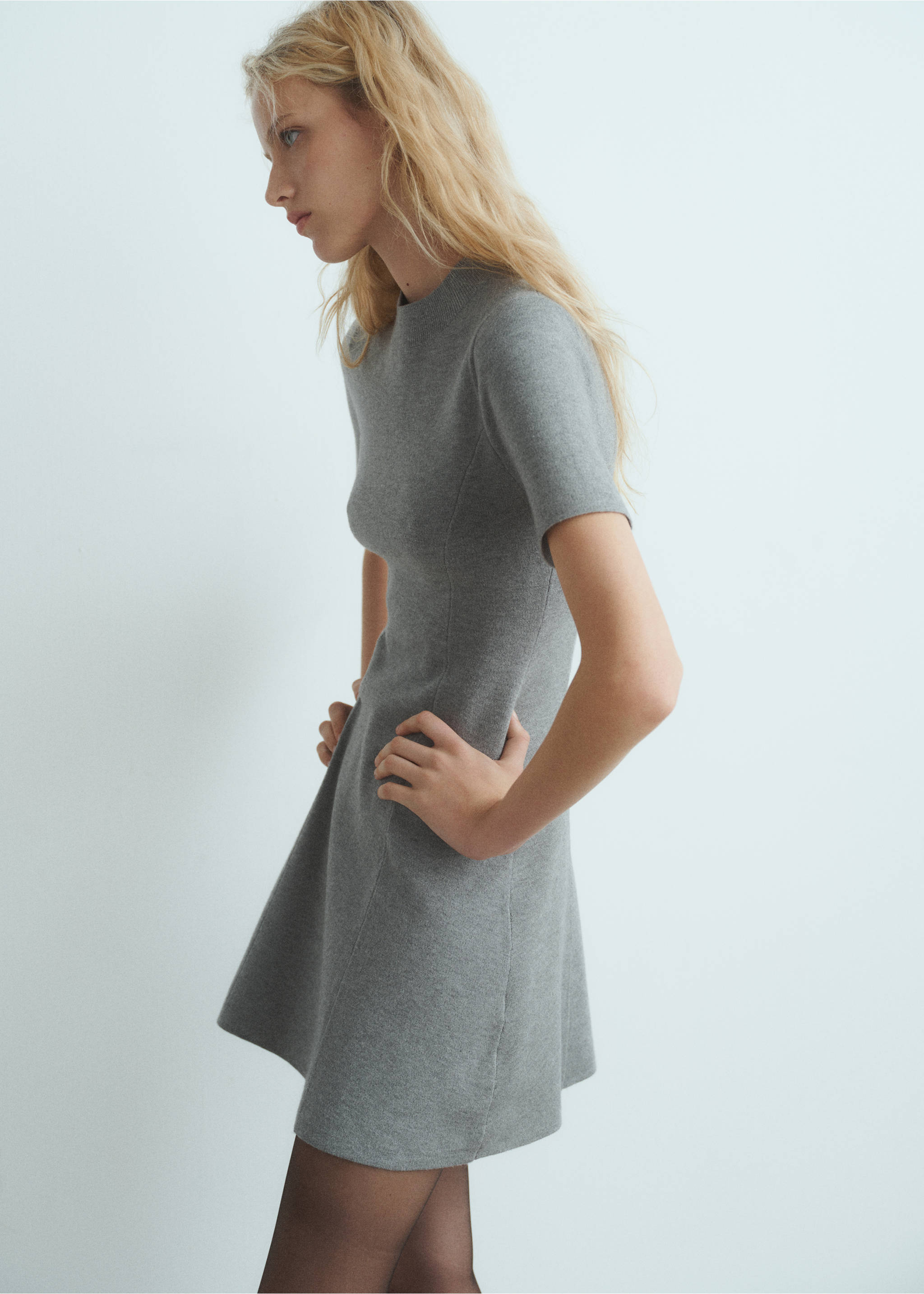 Fine-knit flared dress - Medium plane, Medium Heather Grey. Ref: 17075798-00.