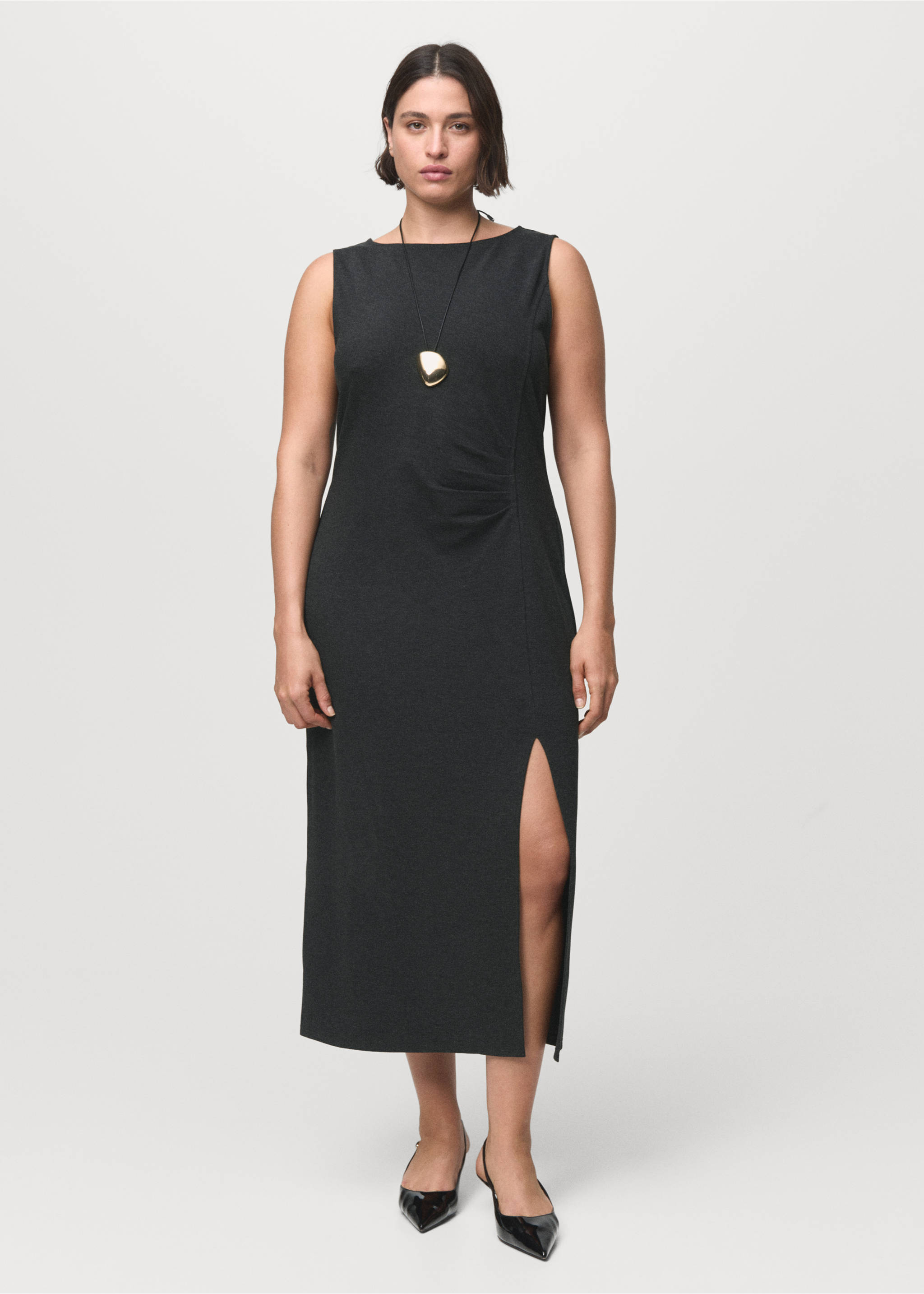 Cut-out ruched dress - Details of the article 6, Grey. Ref: 17075811-00.
