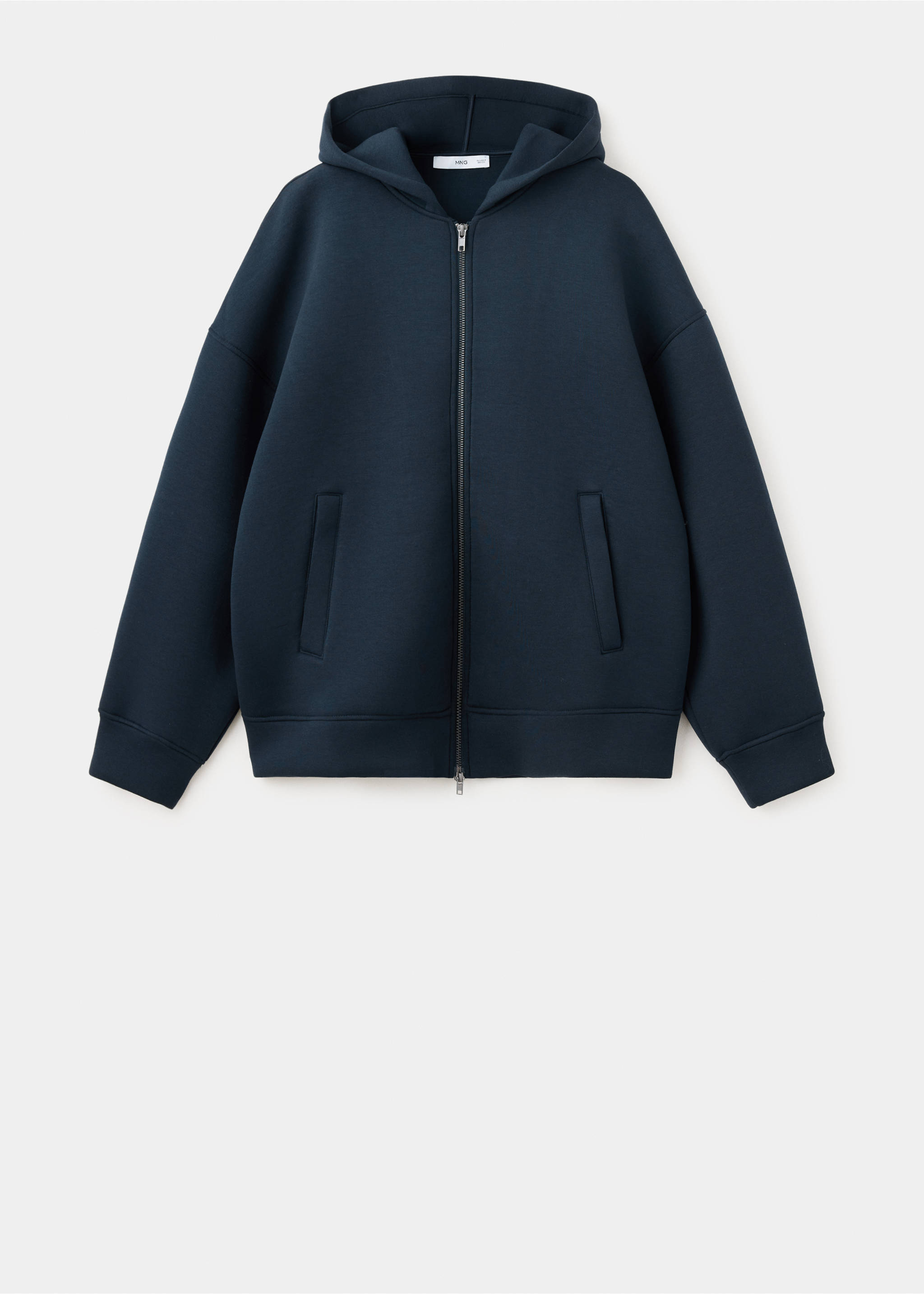 Dark blue oversized zip-up hoodie with a hood and front pockets., Navy. Ref: 17075819-00.