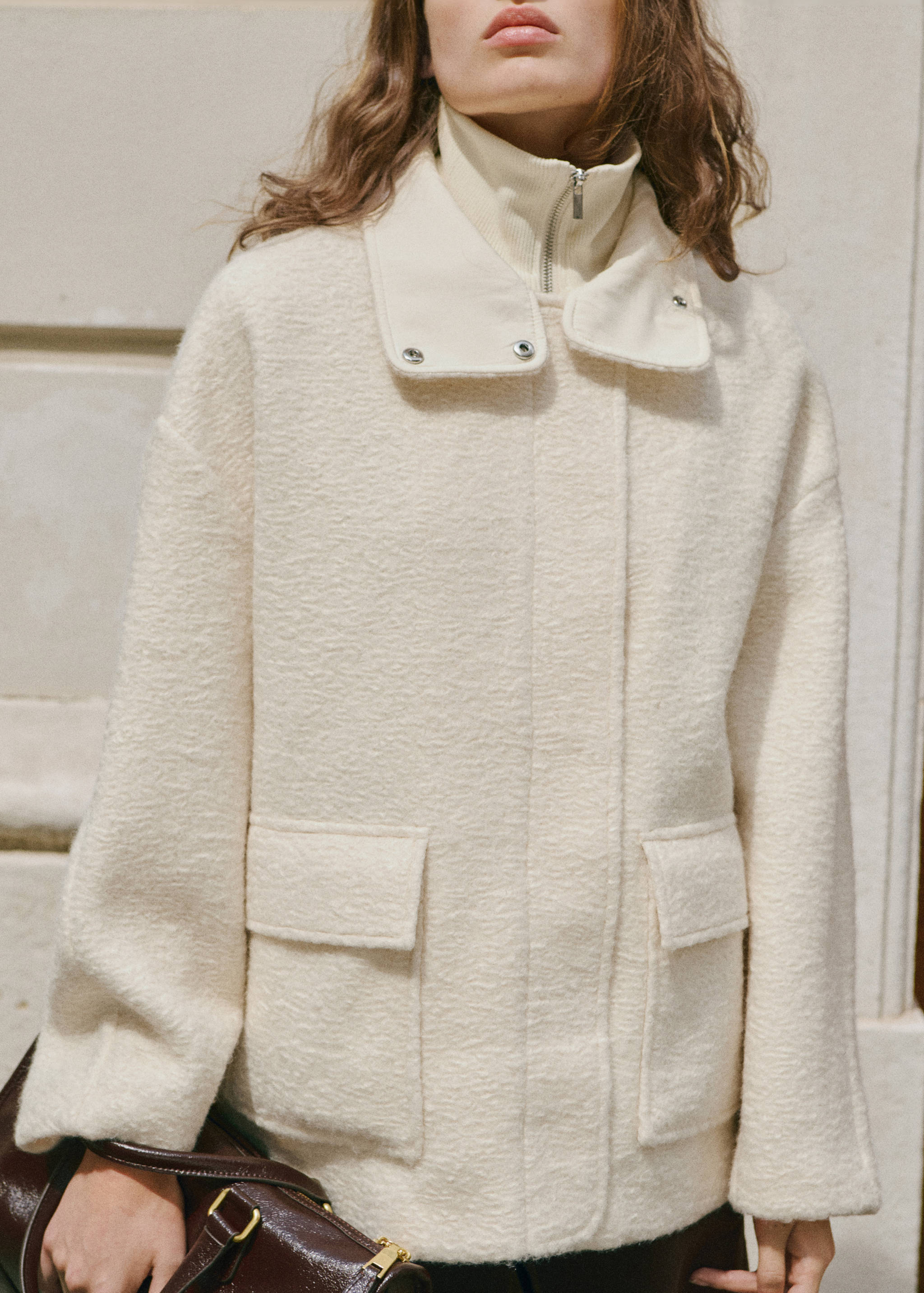 Bouclé jacket with high neck - Women | MANGO OUTLET USA