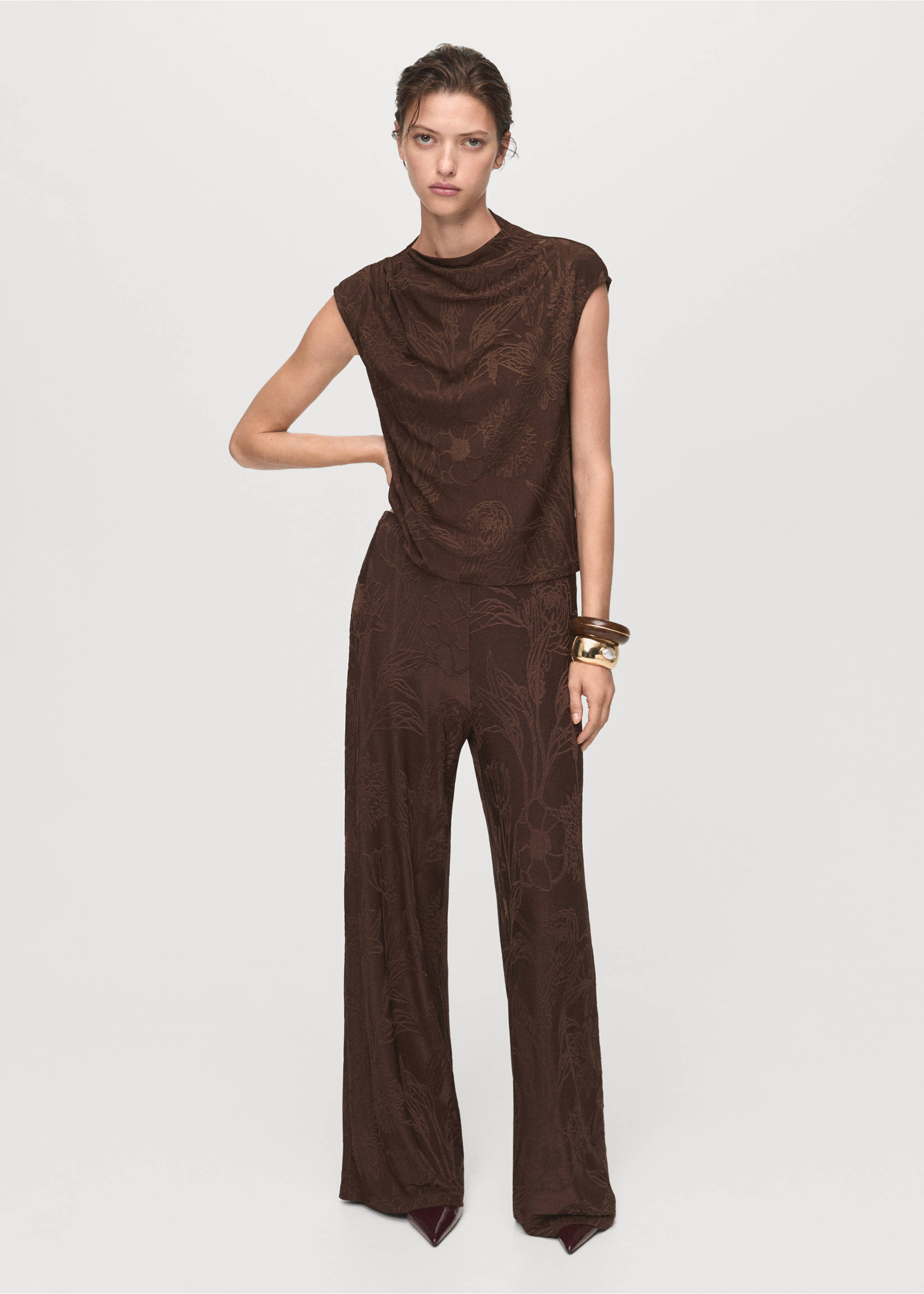 Jacquard floral-print top - General plane, Brown. Ref: 17075827-00.