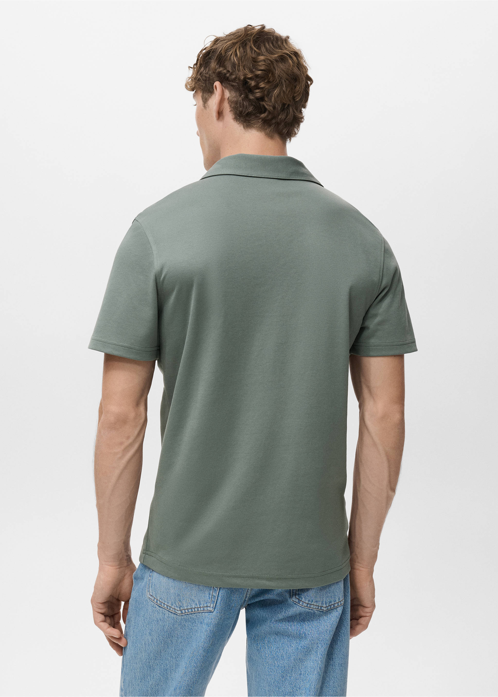 Cotton piqué polo shirt - Reverse of the article, Khaki. Ref: 17075830-00.