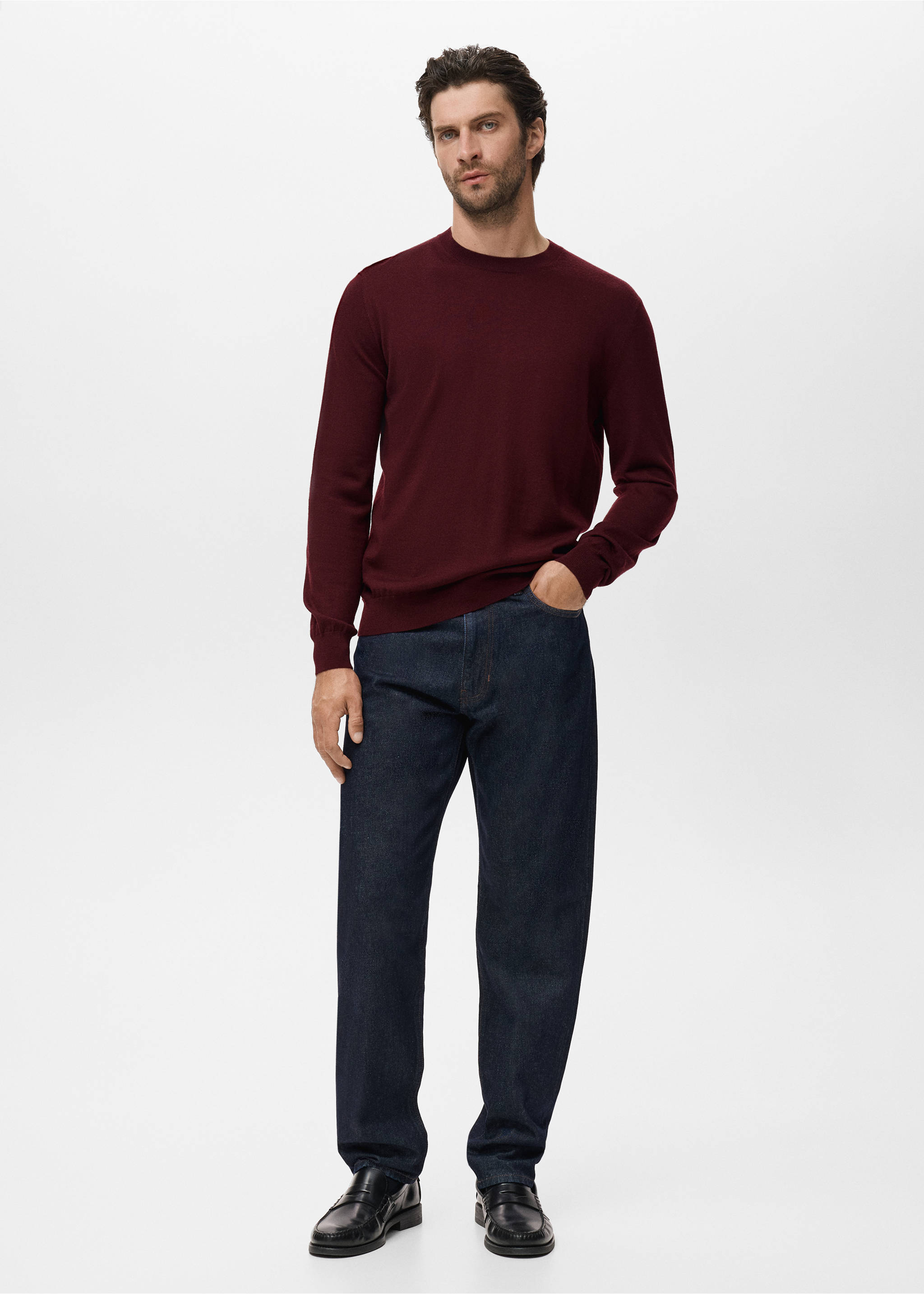 100% merino wool crew neck sweater - General plane, Wine. Ref: 17075970-00.