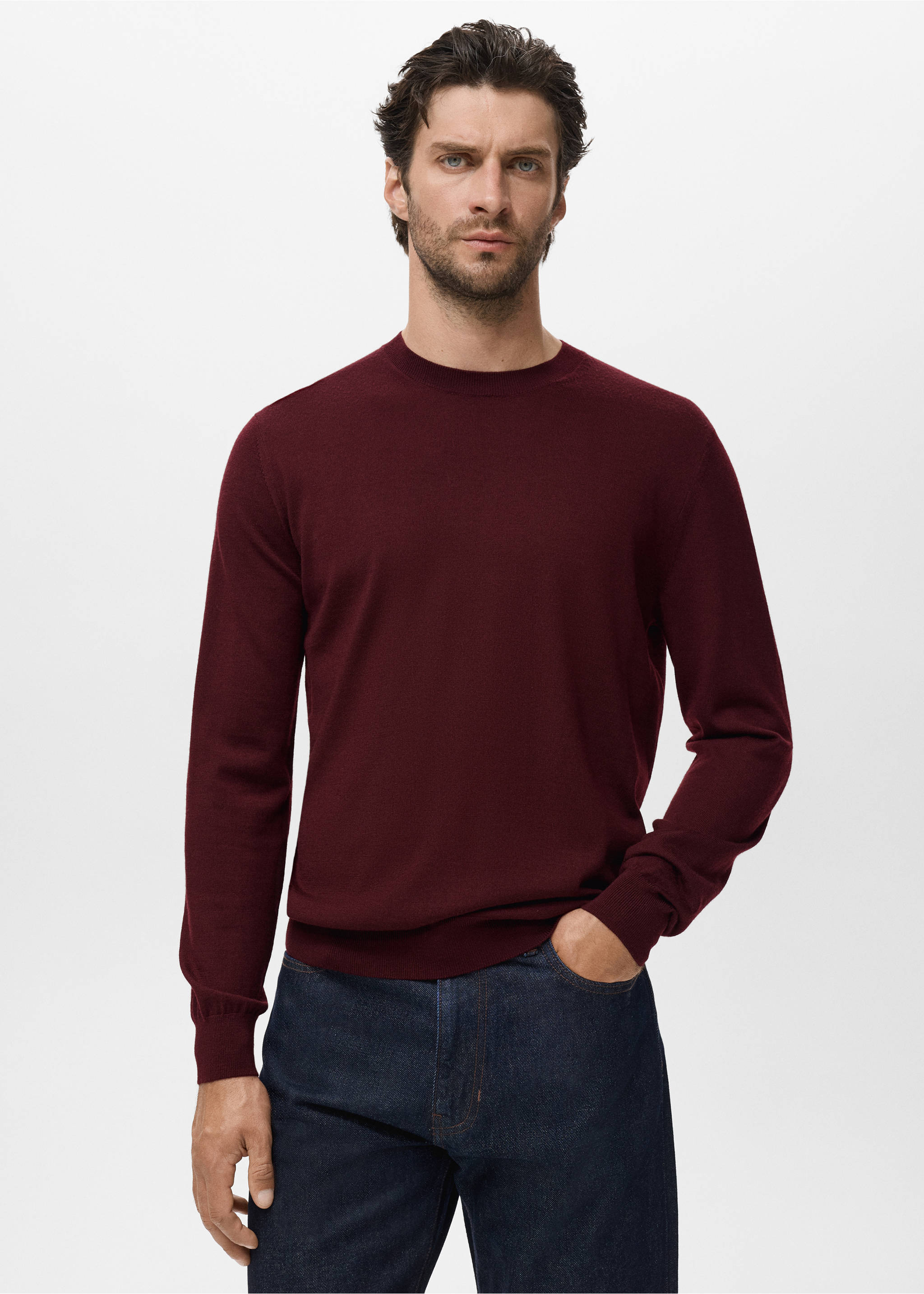 100% merino wool crew neck sweater - Medium plane, Wine. Ref: 17075970-00.