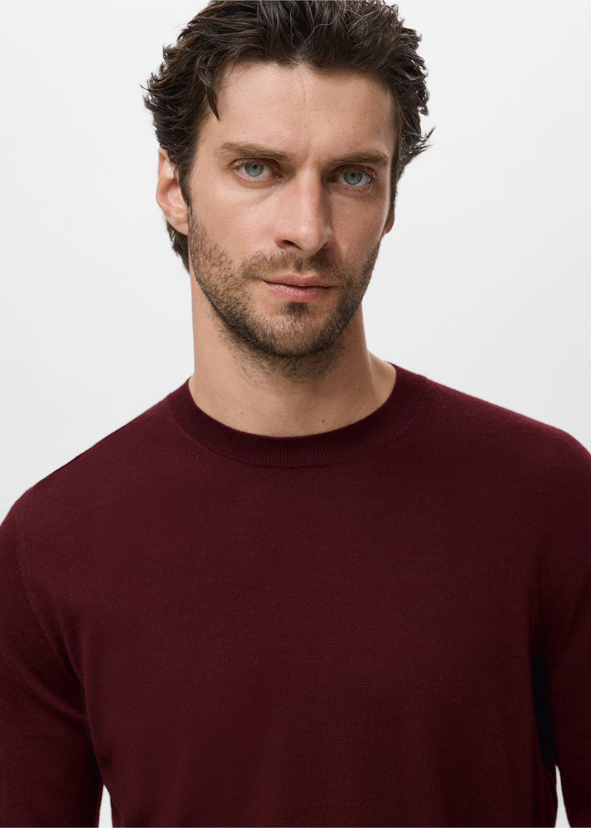 100% merino wool crew neck sweater - Details of the article 1, Wine. Ref: 17075970-00.