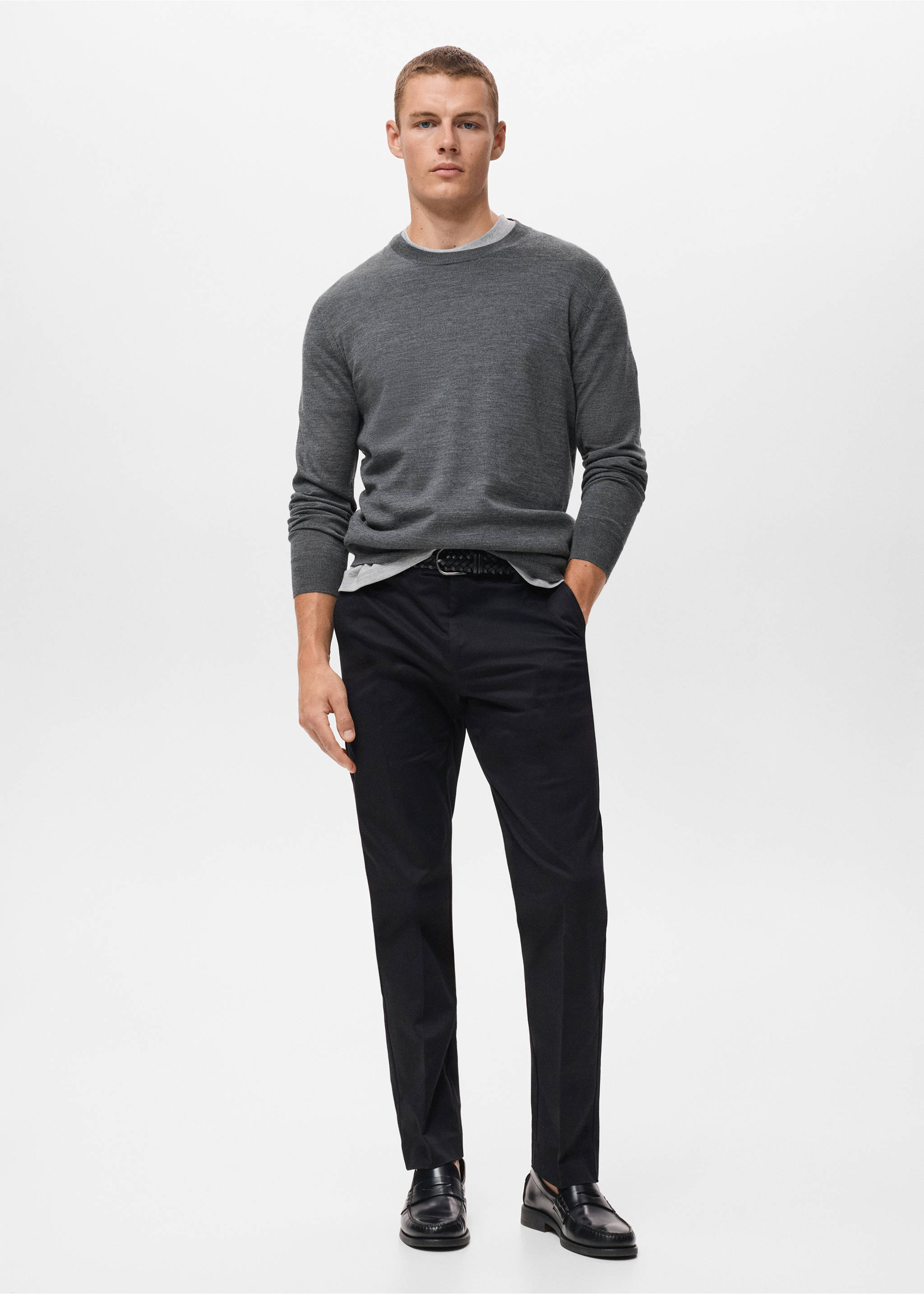 100% merino wool crew neck sweater - General plane, Medium Heather Grey. Ref: 17075970-00.