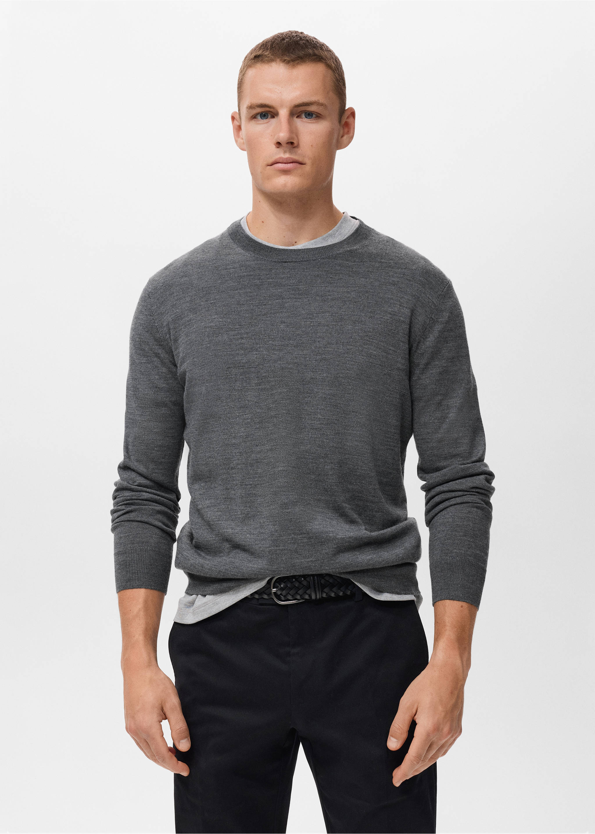 100% merino wool crew neck sweater - Medium plane, Medium Heather Grey. Ref: 17075970-00.