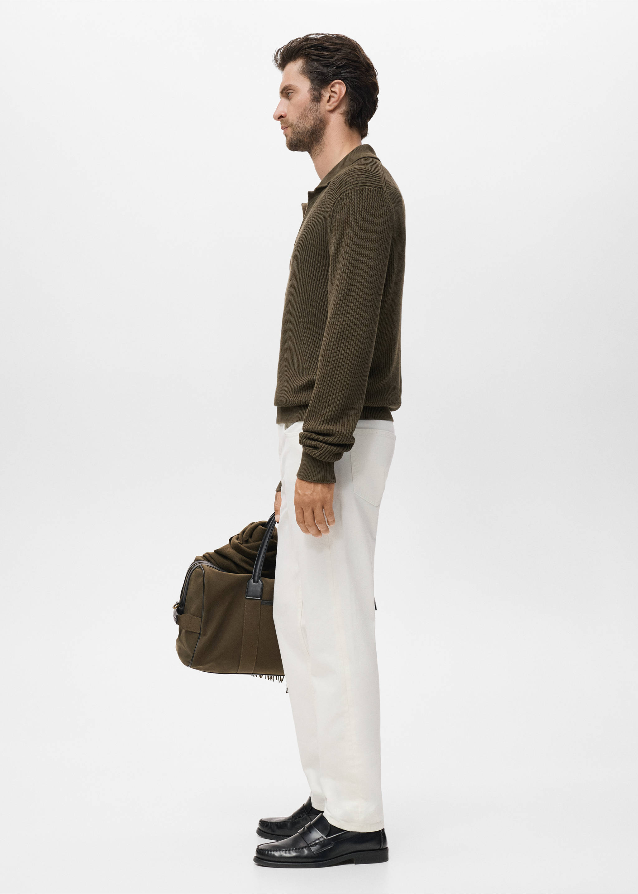 Structured cotton polo sweater - Details of the article 2, Olive Green. Ref: 17075972-00.