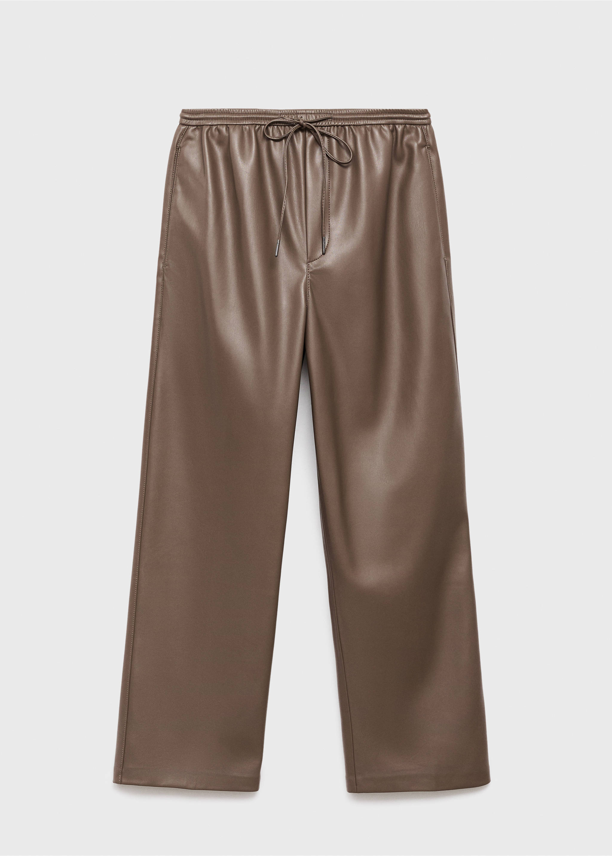 Brown faux-leather trousers with an elasticated drawstring waistband., Medium Brown. Ref: 17075974-00.