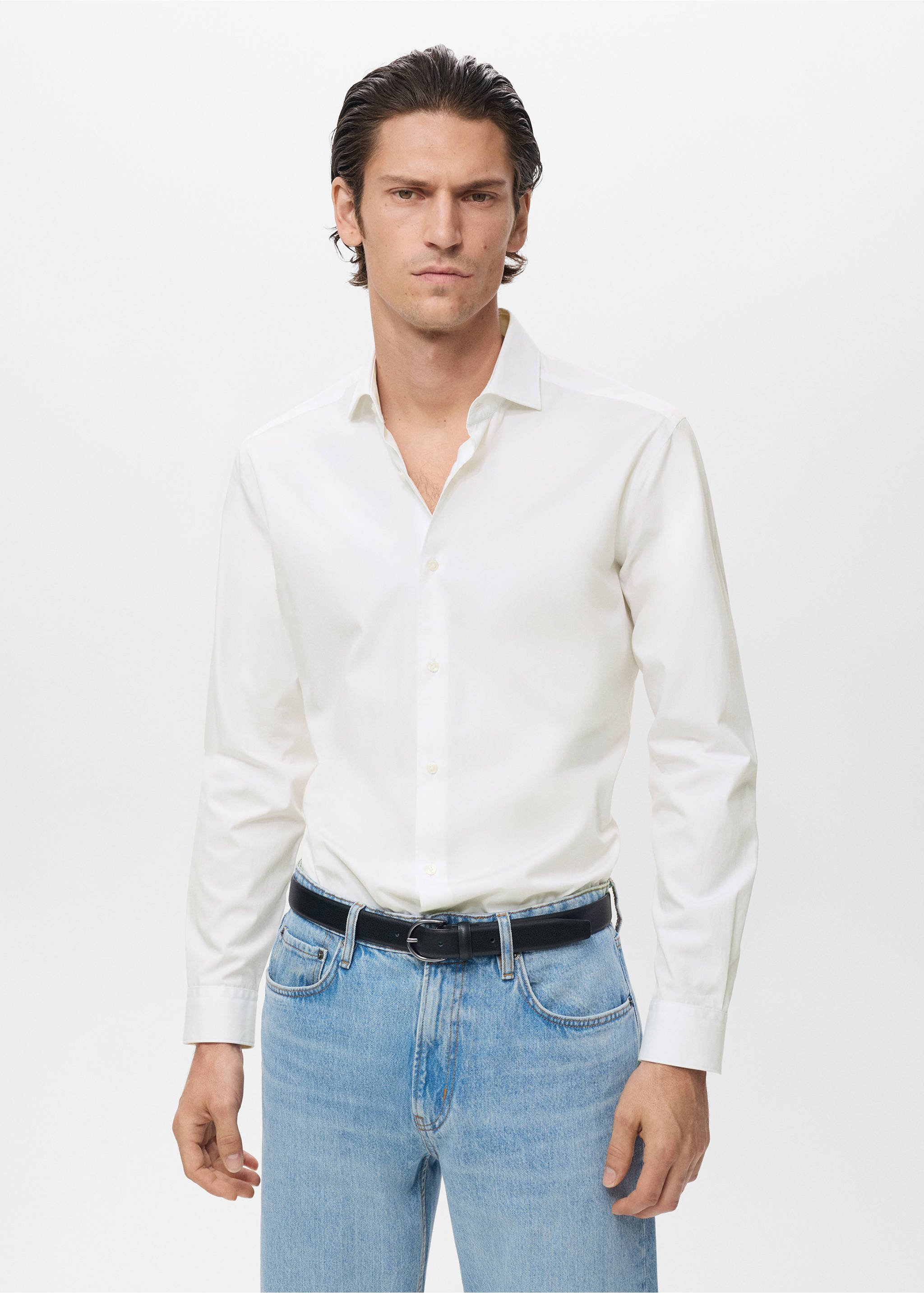 Chemise 100 % coton slim-fit - Plan moyen, Blanc. Ref: 17075979-00.