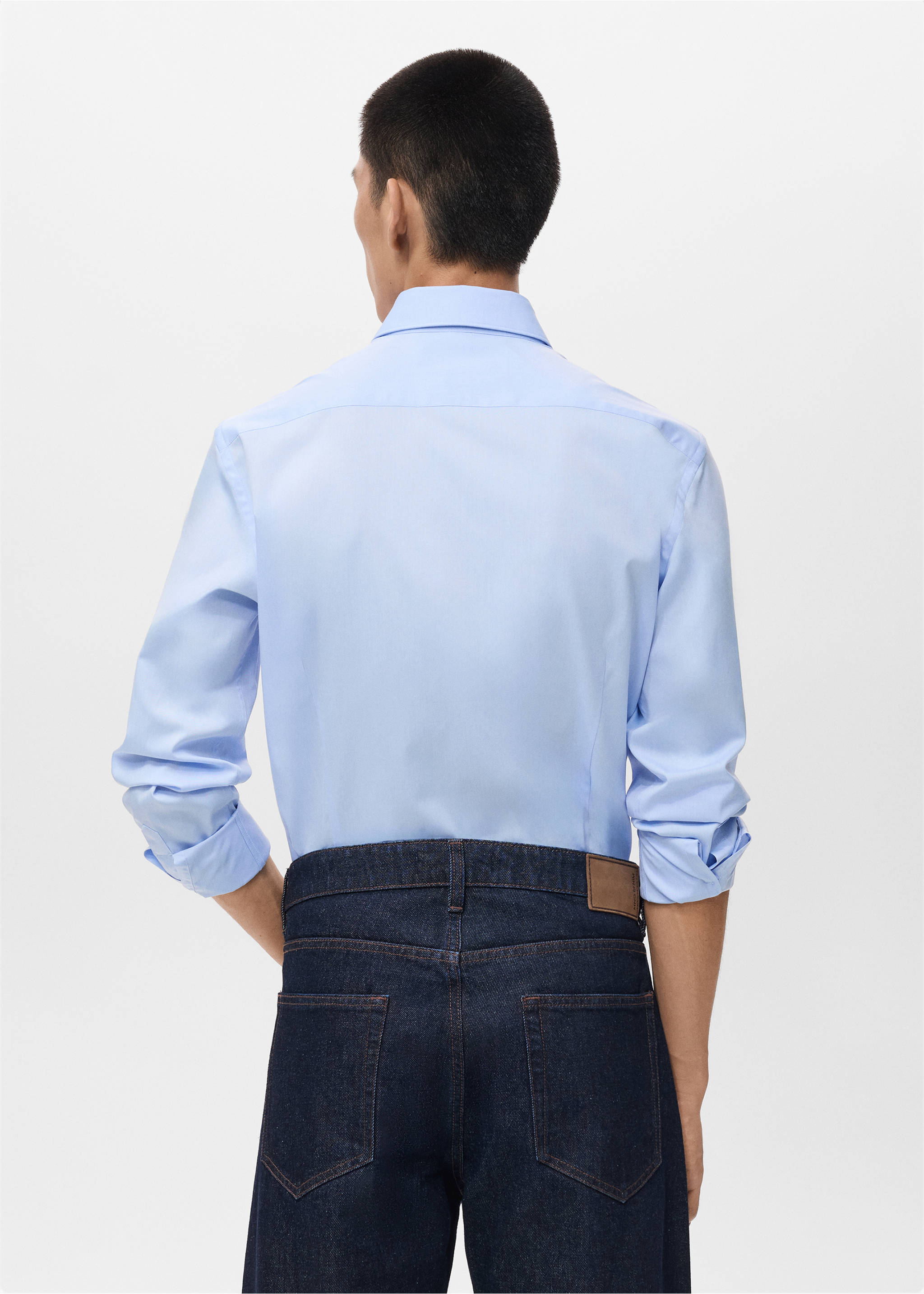 100% cotton slim-fit shirt - Reverse of the article, Sky Blue. Ref: 17075979-00.