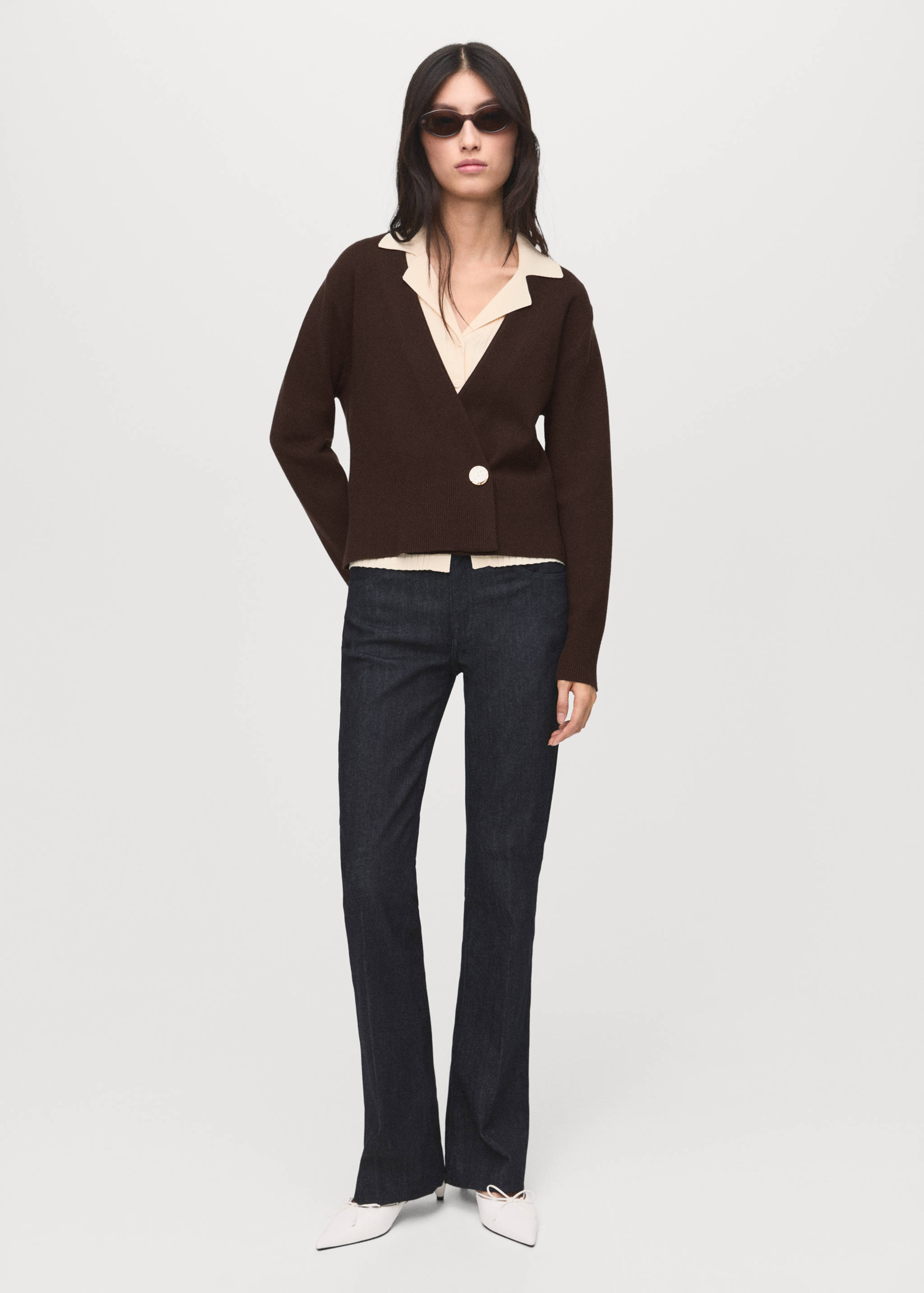 Cross-over cardigan with jewel button - General plane