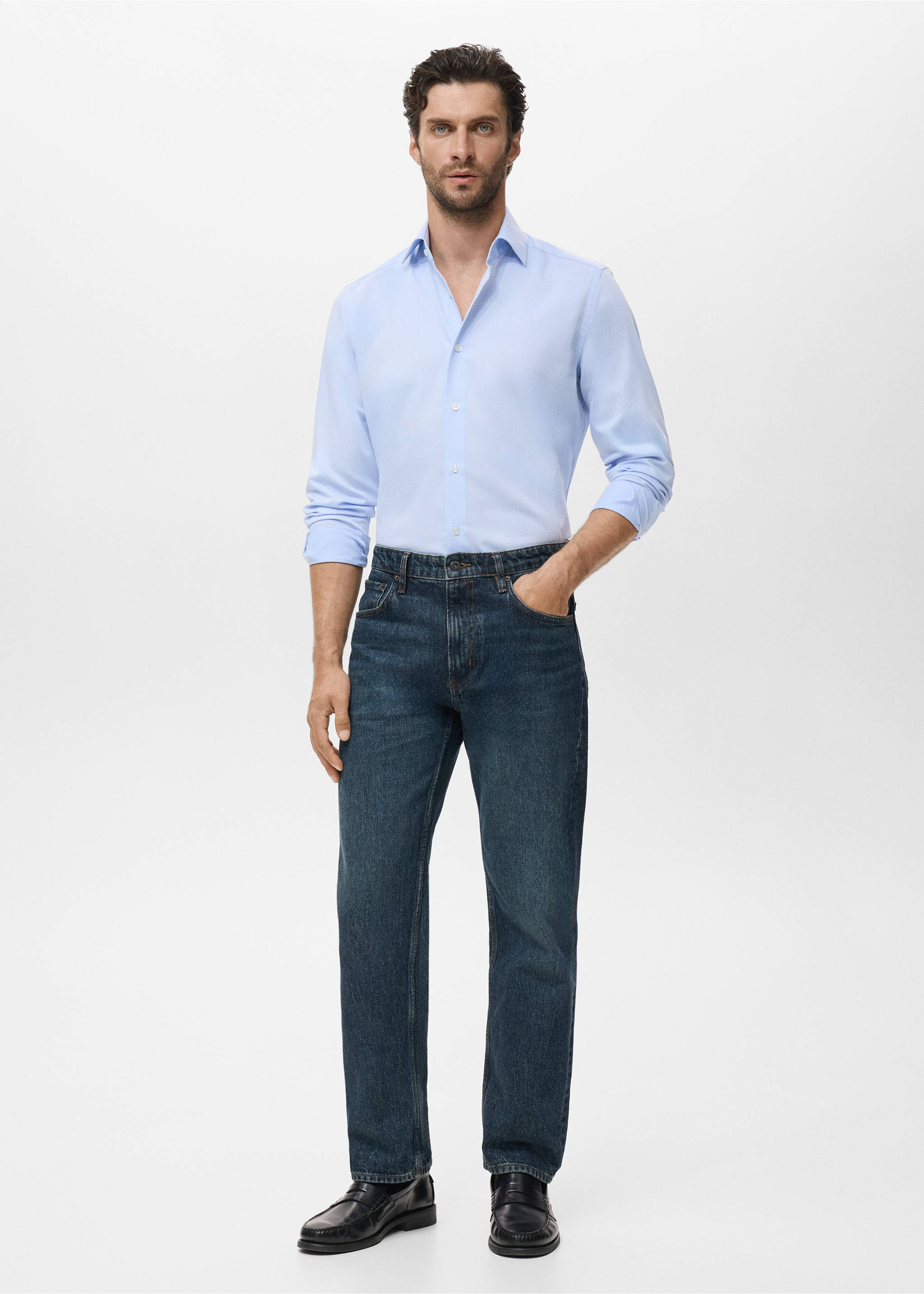 Slim-Fit Baumwollhemd - Allgemeine Ansicht, Himmelblau. Ref: 17075984-00.