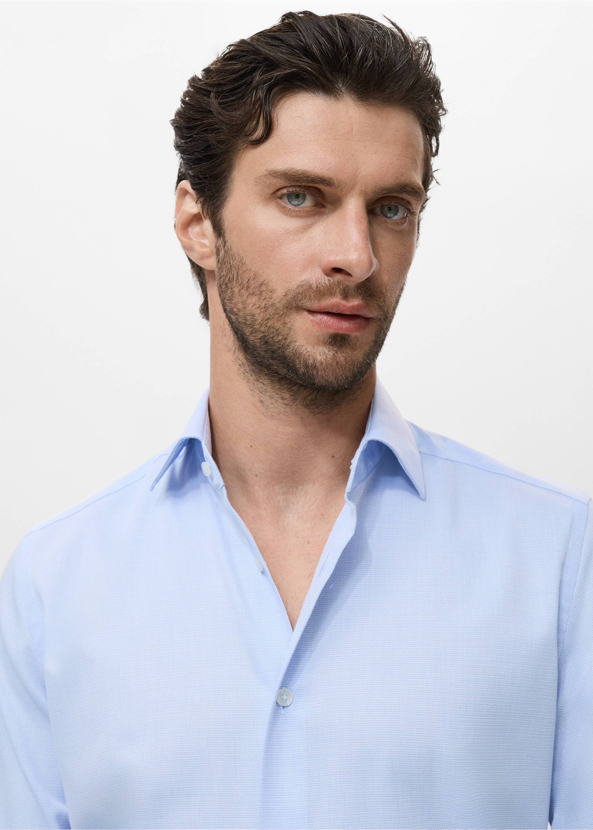 Slim-Fit Baumwollhemd - Detail des Artikels 1, Himmelblau. Ref: 17075984-00.