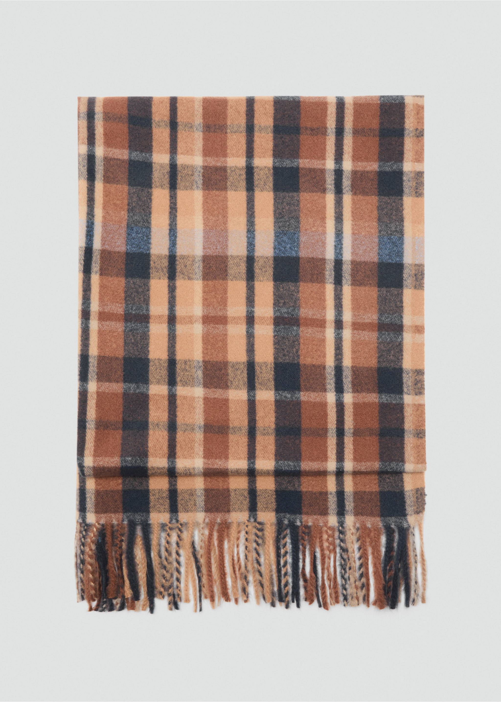Check scarf with fringed ends - Article without model, Brown. Ref: 17075988-00.