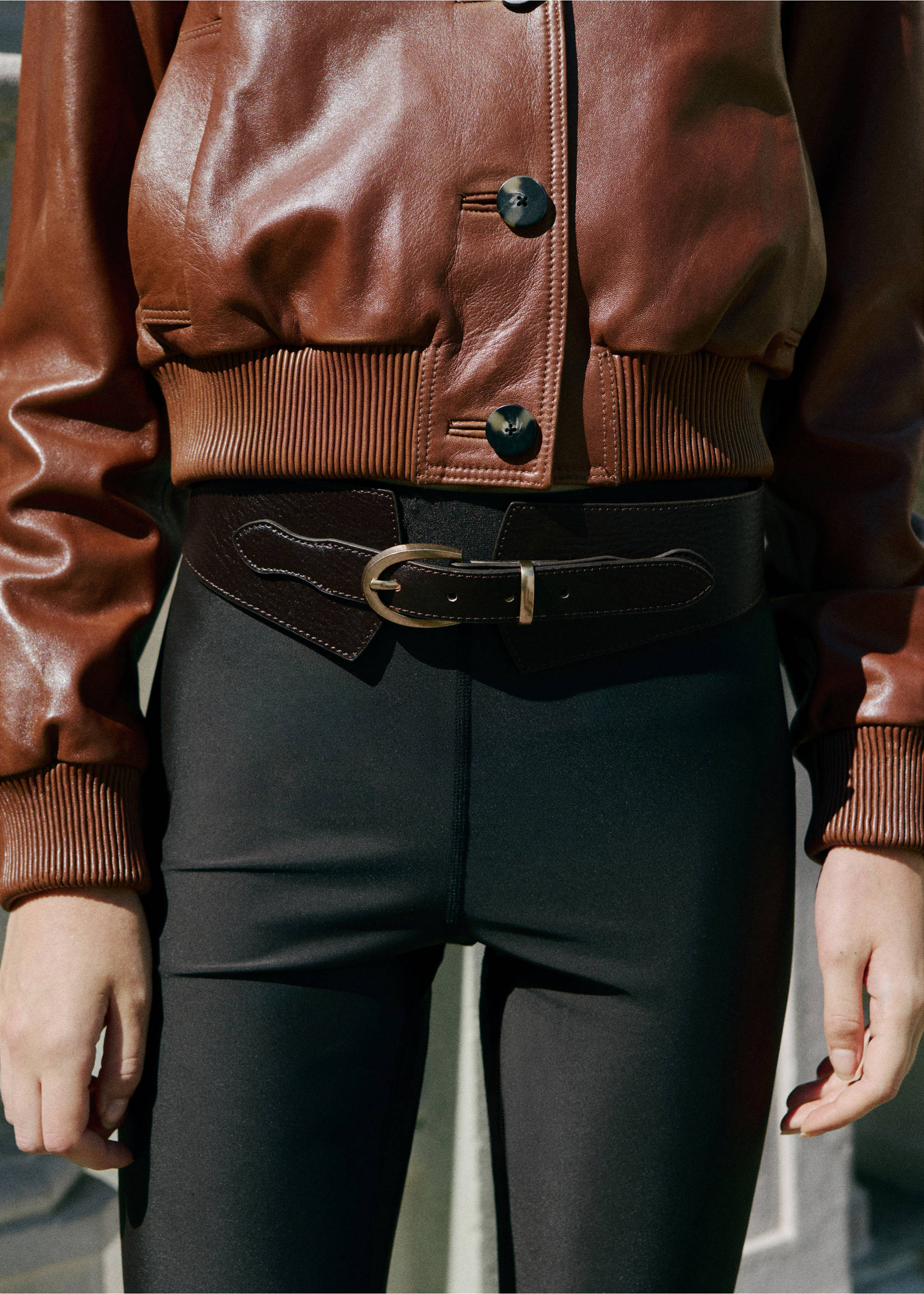 Leather obi belt - General plane, Chocolate. Ref: 17075990-00.