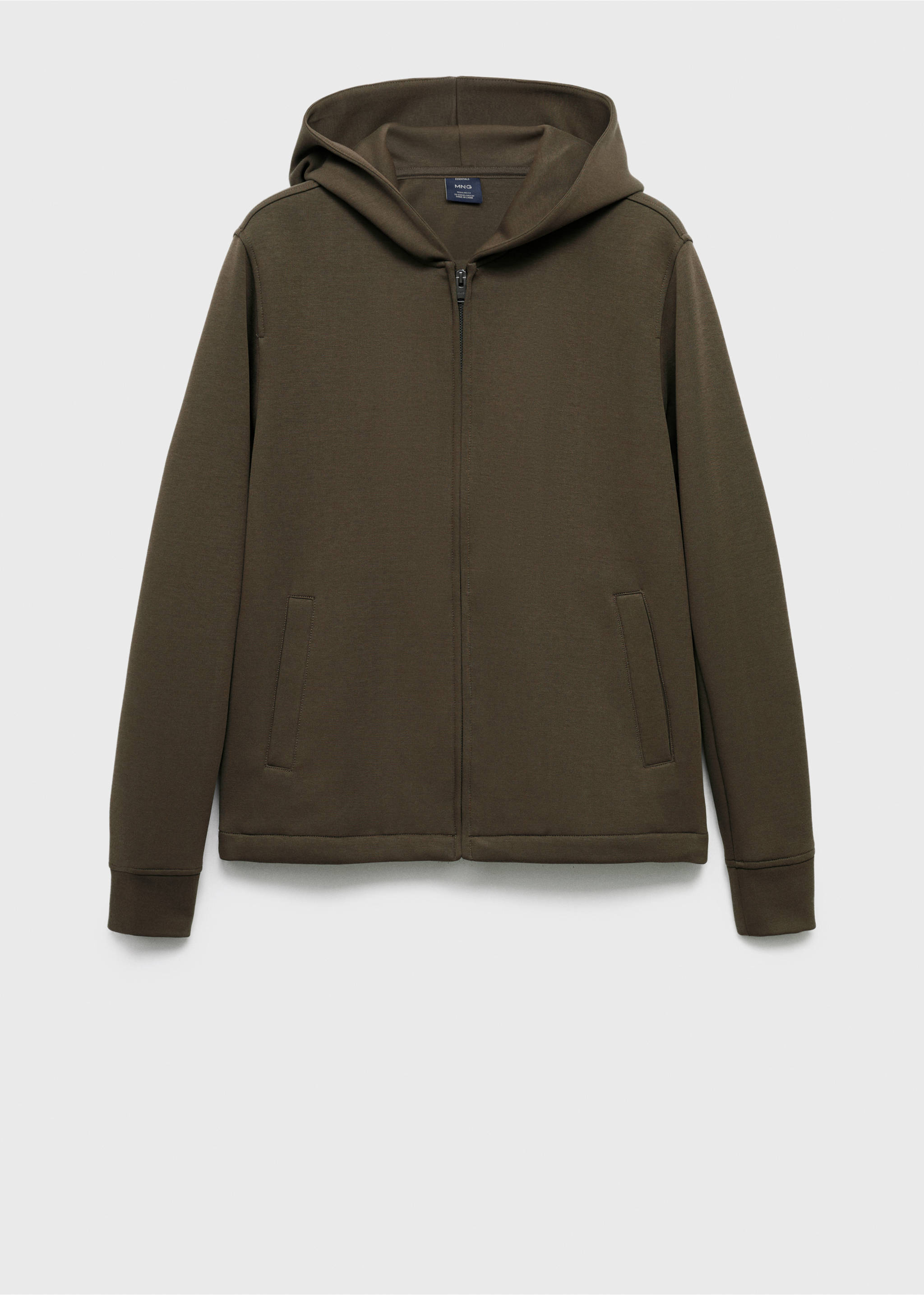 Olive green zip-up hoodie with a hood, ribbed trims and front pockets., Olive Green. Ref: 17075998-00.
