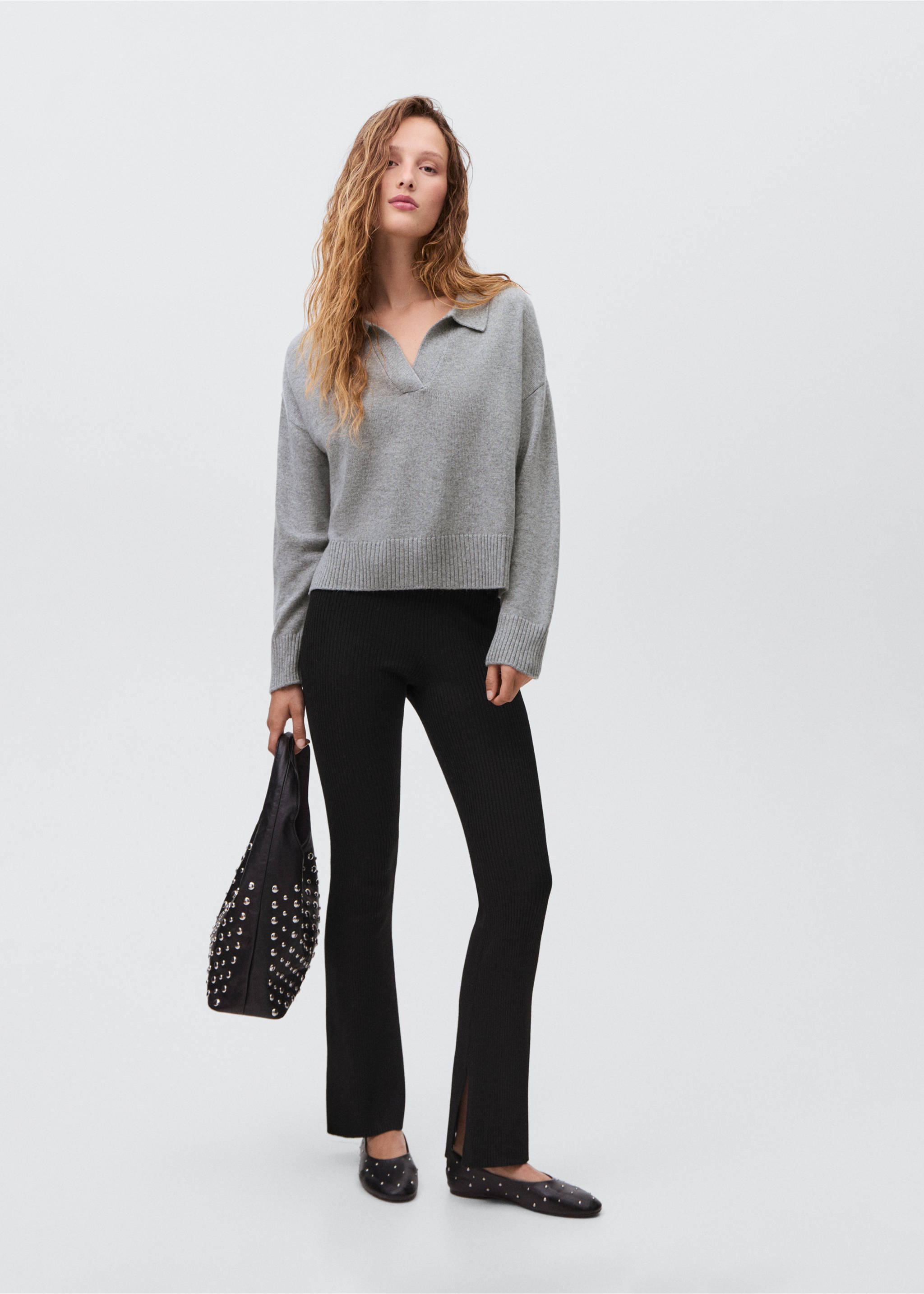 Ribbed flare trousers - General plane, Black. Ref: 17076329-00.
