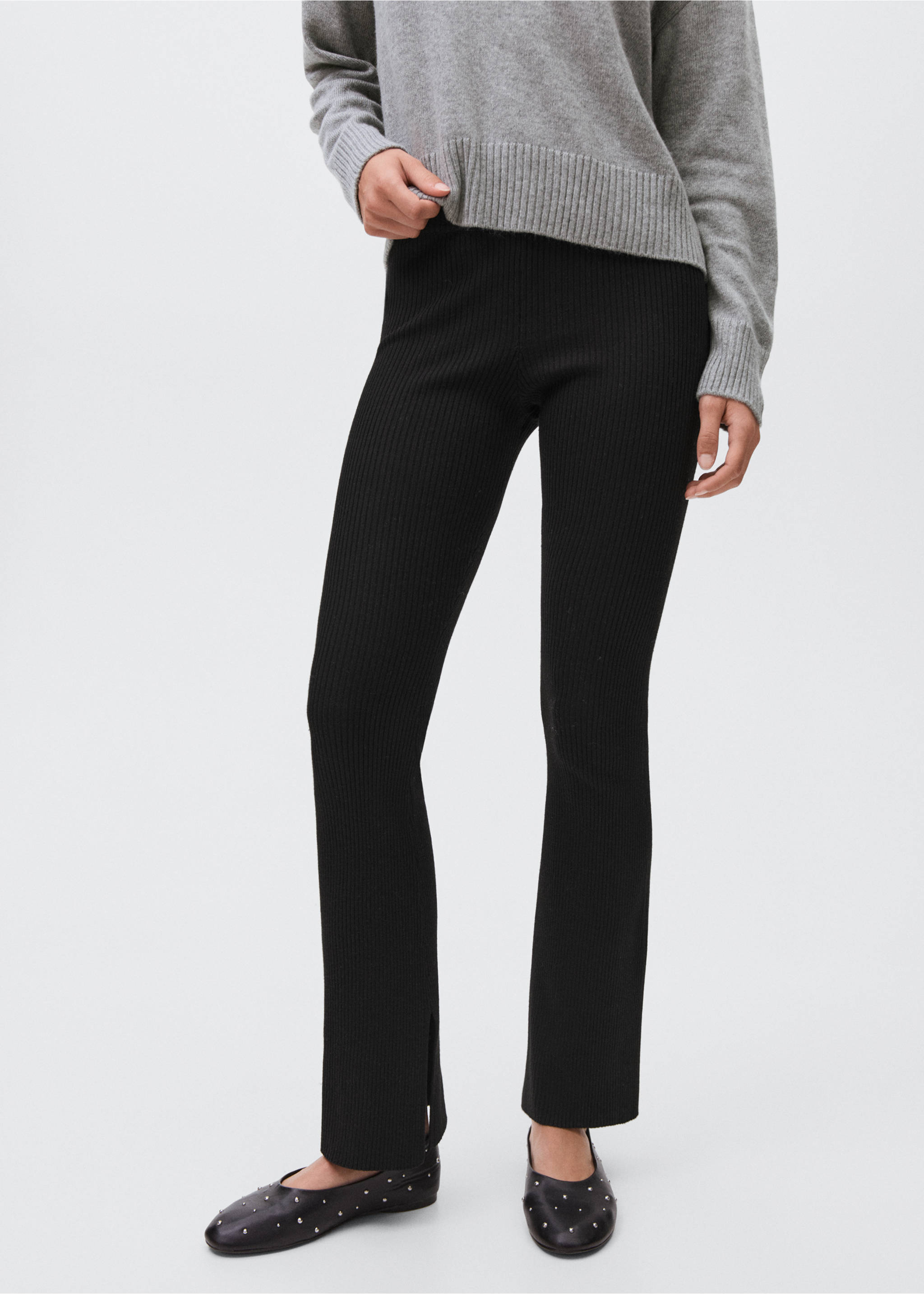Ribbed flare trousers - Medium plane, Black. Ref: 17076329-00.