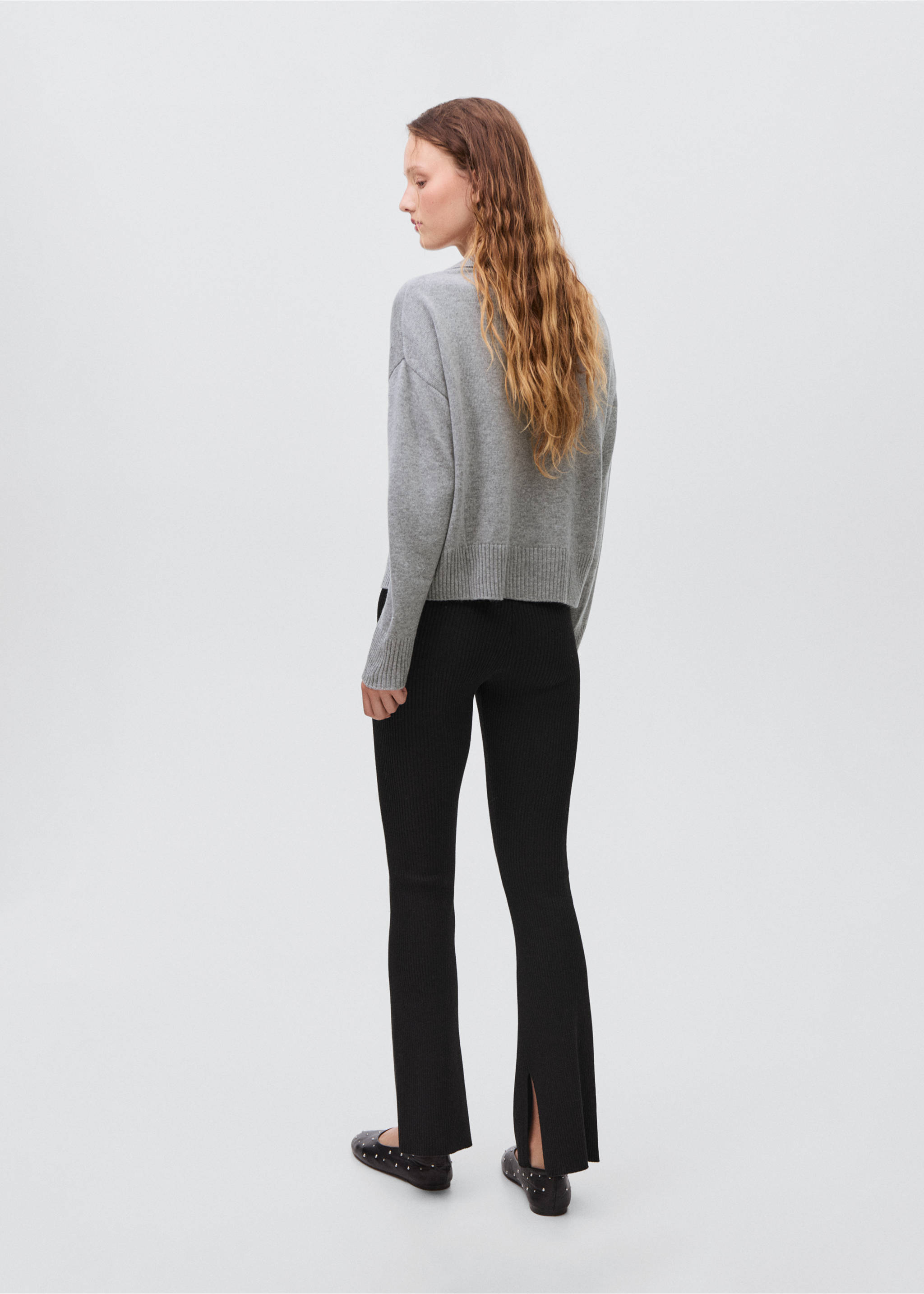 Ribbed flare trousers - Reverse of the article, Black. Ref: 17076329-00.