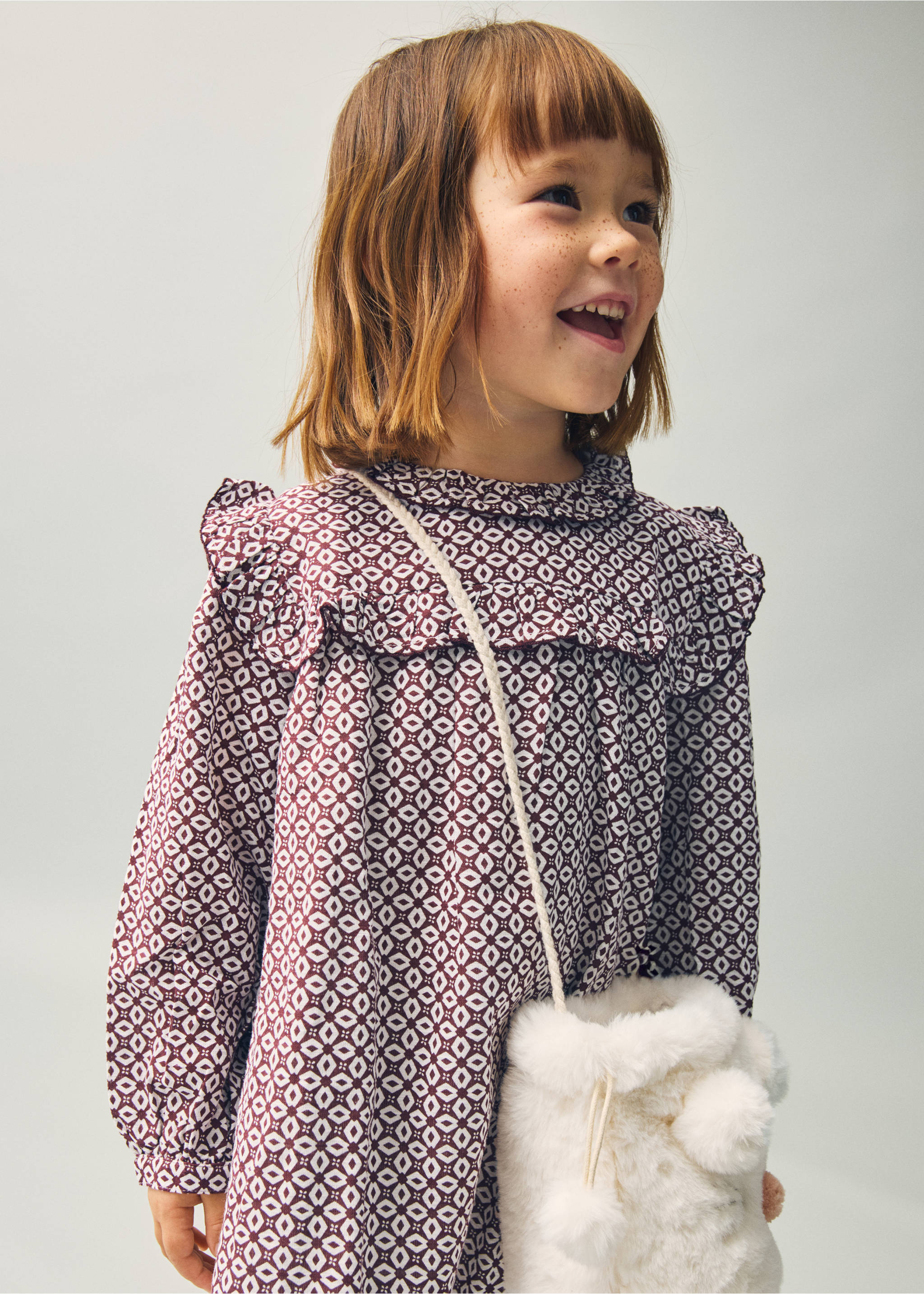 Ruffled printed dress - General plane, Maroon. Ref: 17076341-00.