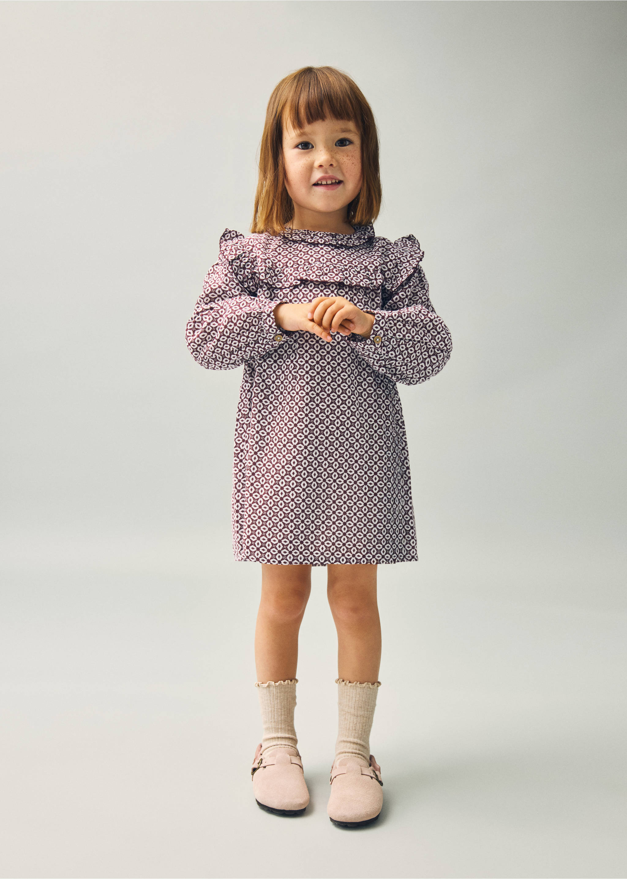 Ruffled printed dress - Medium plane, Maroon. Ref: 17076341-00.