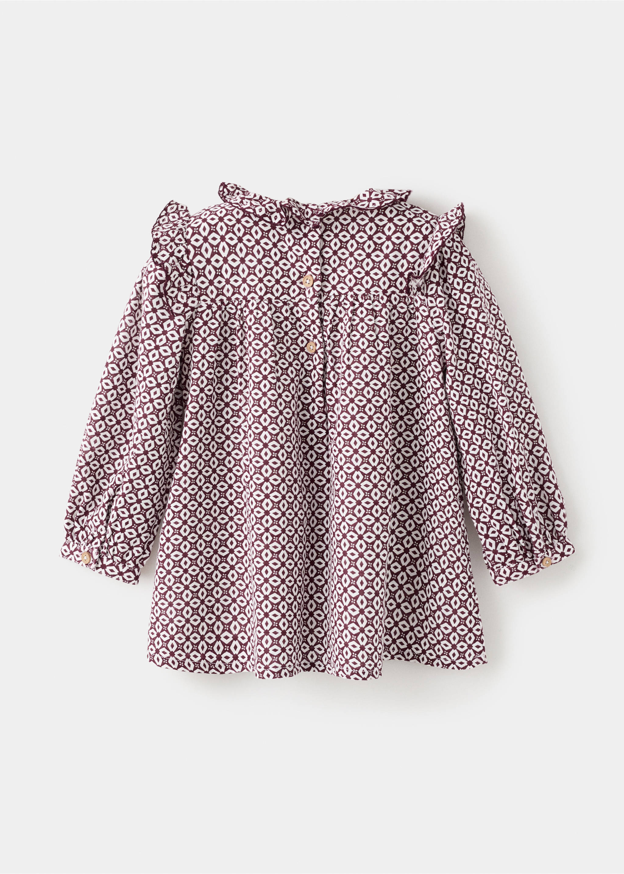 Ruffled printed dress - Reverse of the article, Maroon. Ref: 17076341-00.