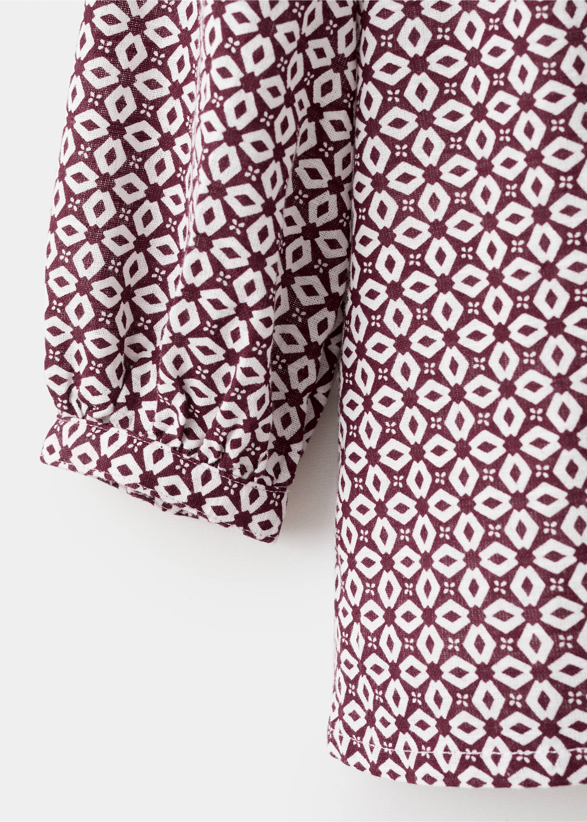 Ruffled printed dress - Details of the article 8, Maroon. Ref: 17076341-00.