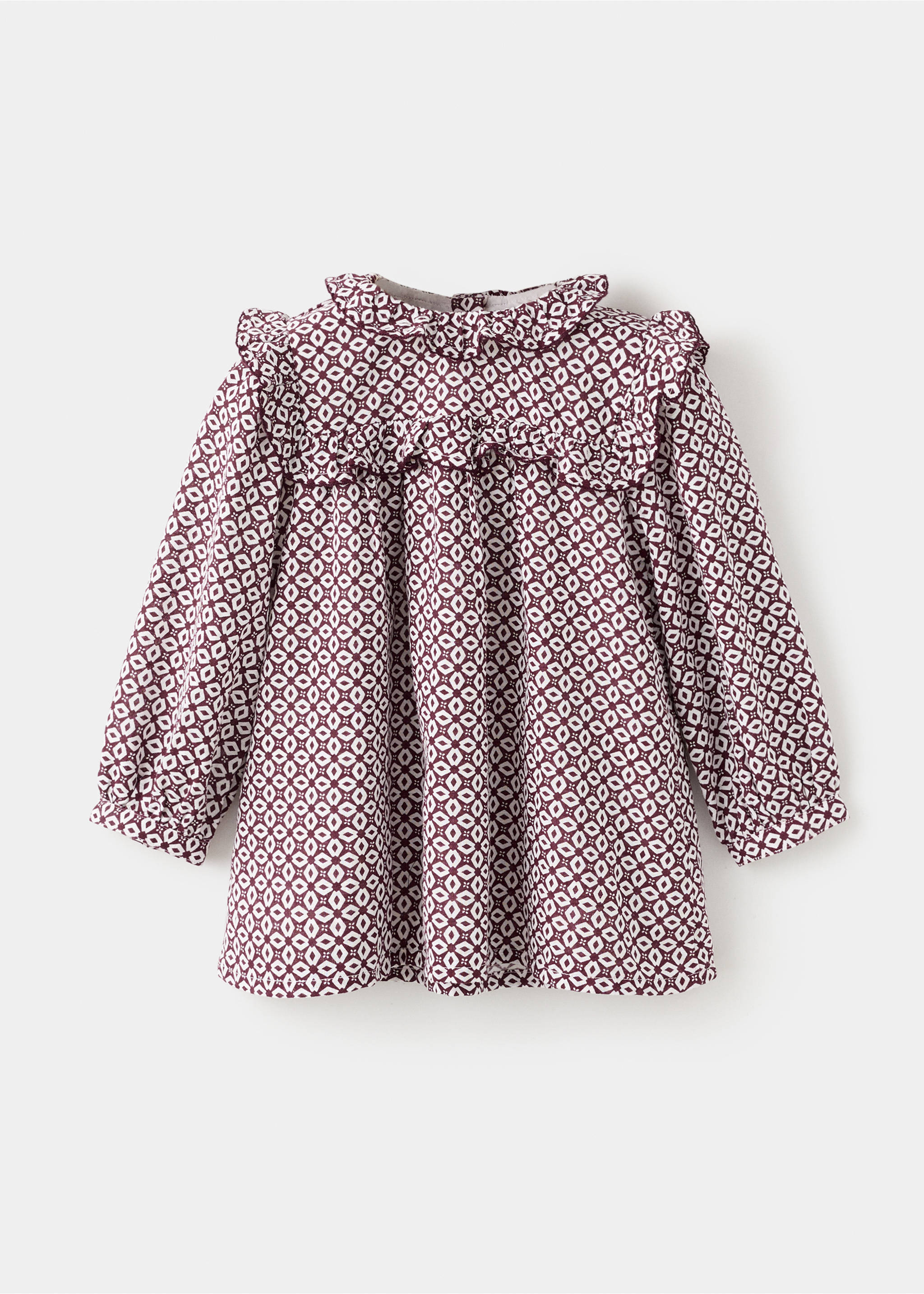 Ruffled printed dress - Article without model, Maroon. Ref: 17076341-00.