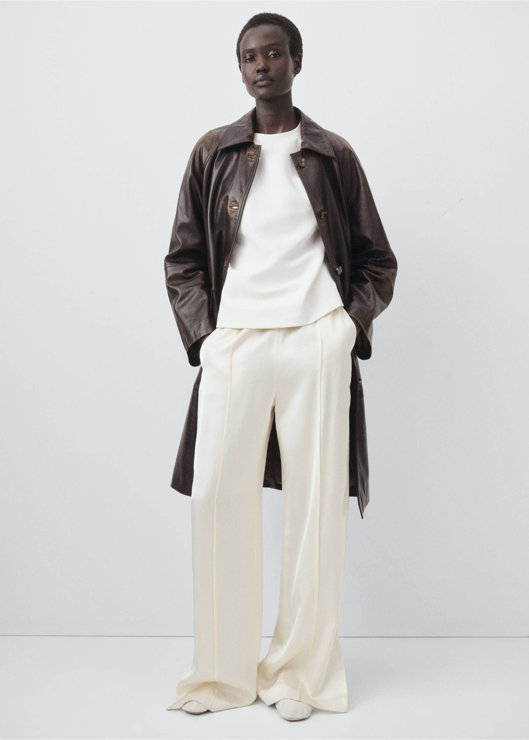 100% leather full-length coat - General plane, Brown. Ref: 17076343-00.
