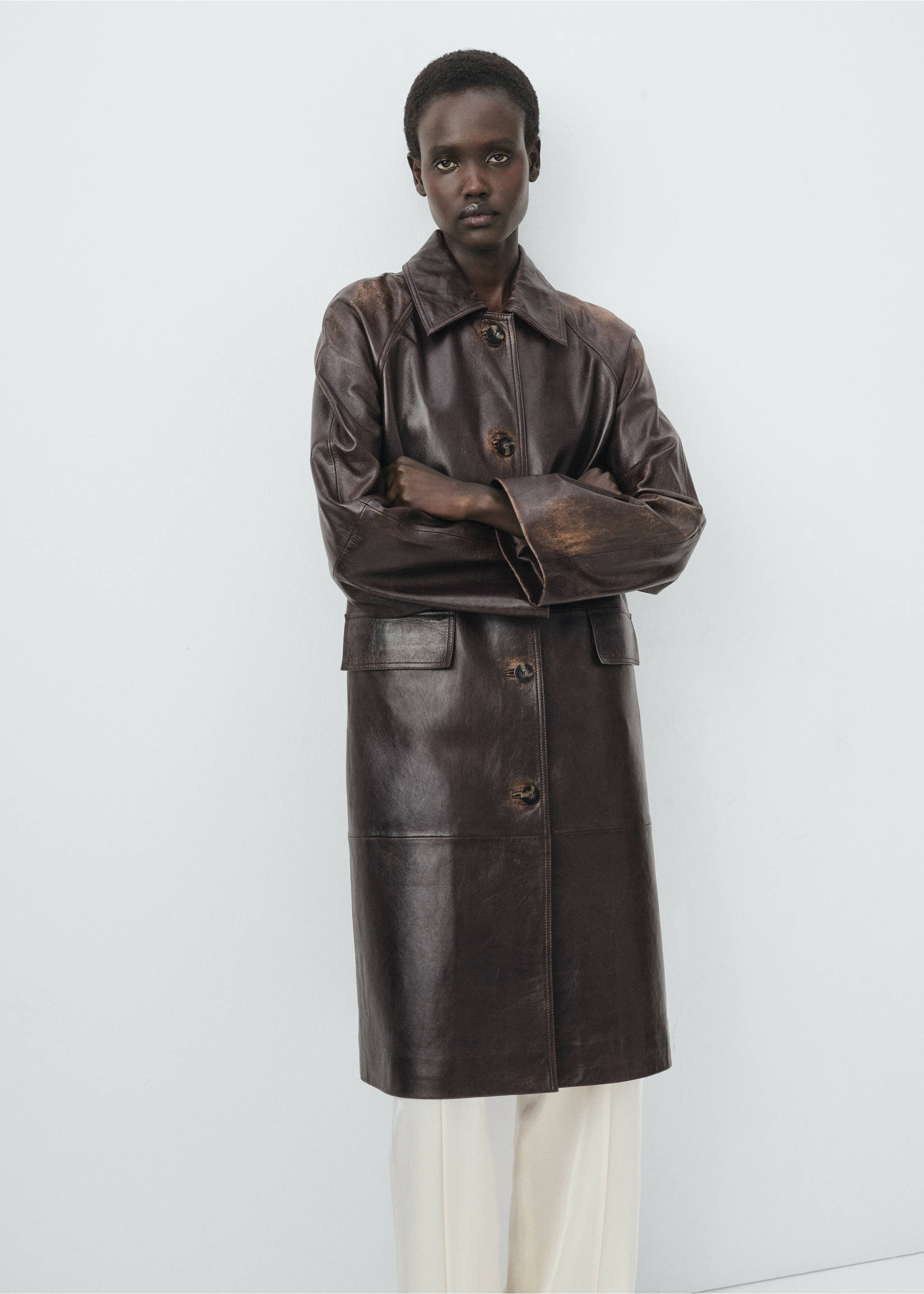 100% leather full-length coat - Medium plane, Brown. Ref: 17076343-00.