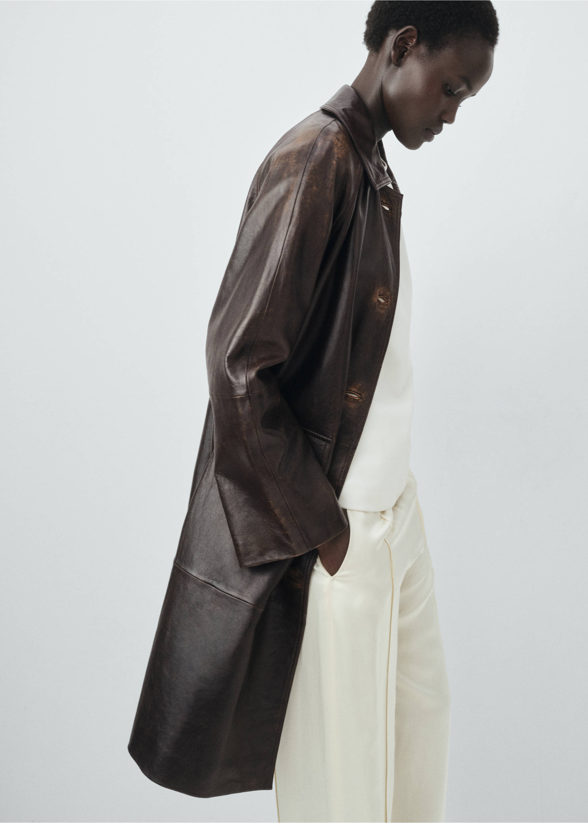 100% leather full-length coat - Details of the article 2, Brown. Ref: 17076343-00.