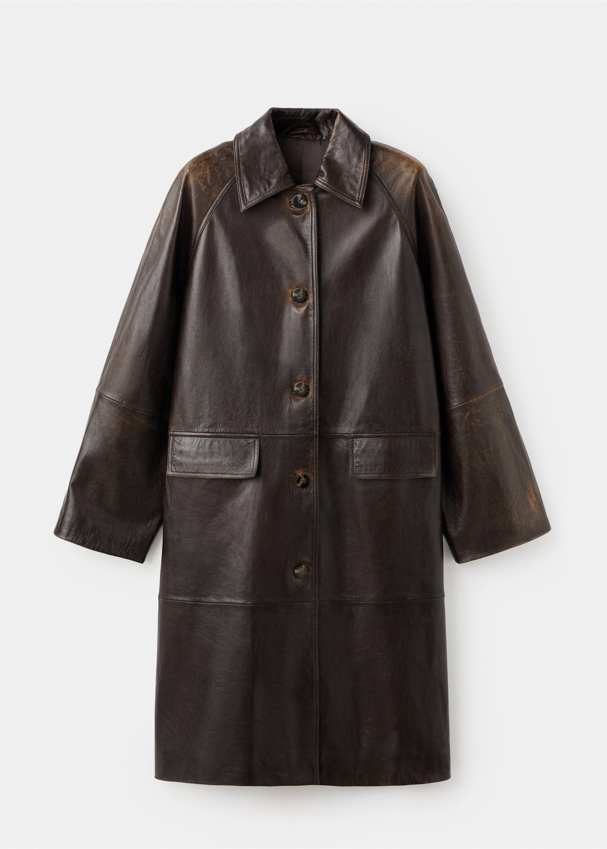 100% leather full-length coat - Article without model, Brown. Ref: 17076343-00.