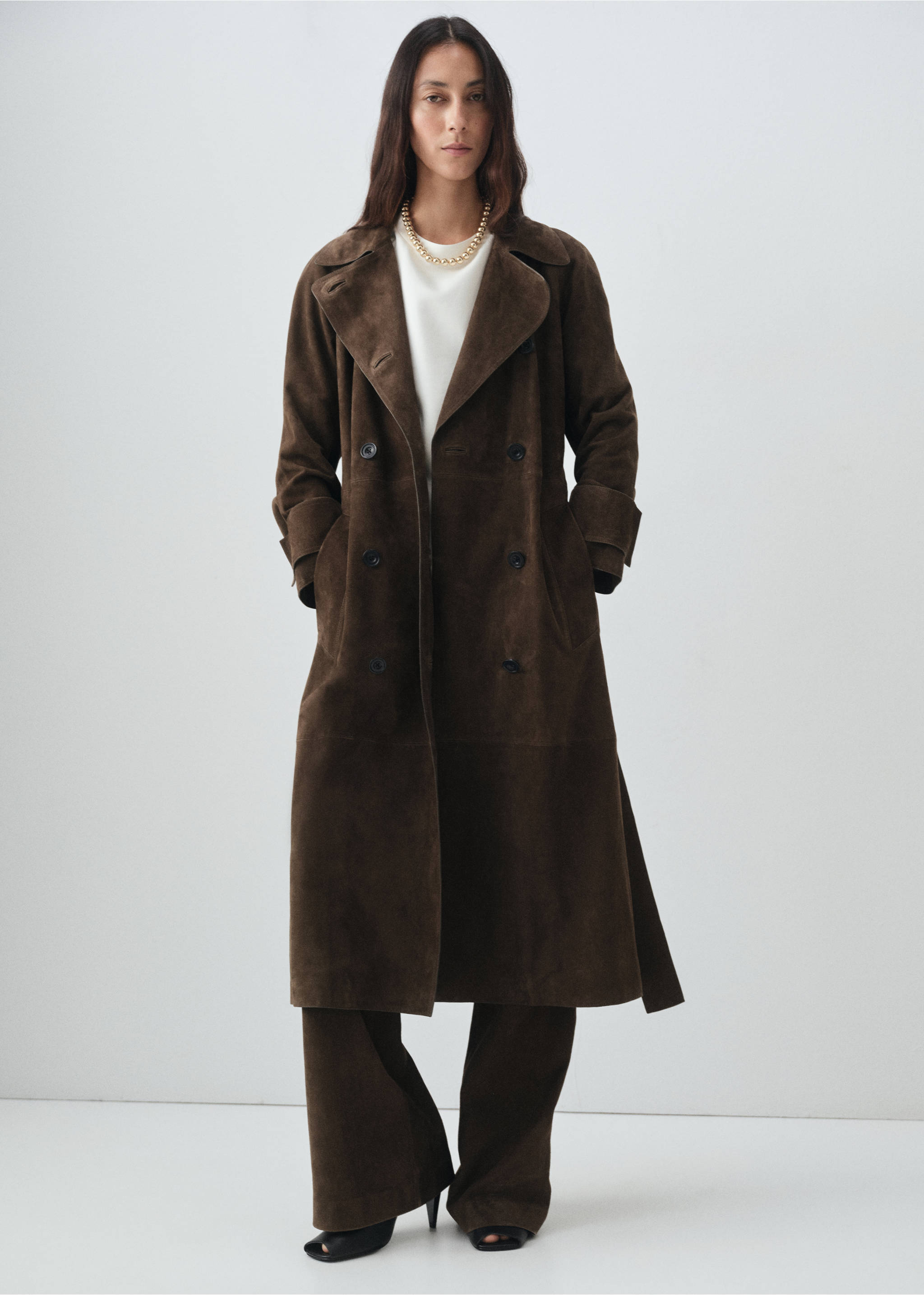 100% suede double-breasted trench coat - General plane, Khaki. Ref: 17076344-00.