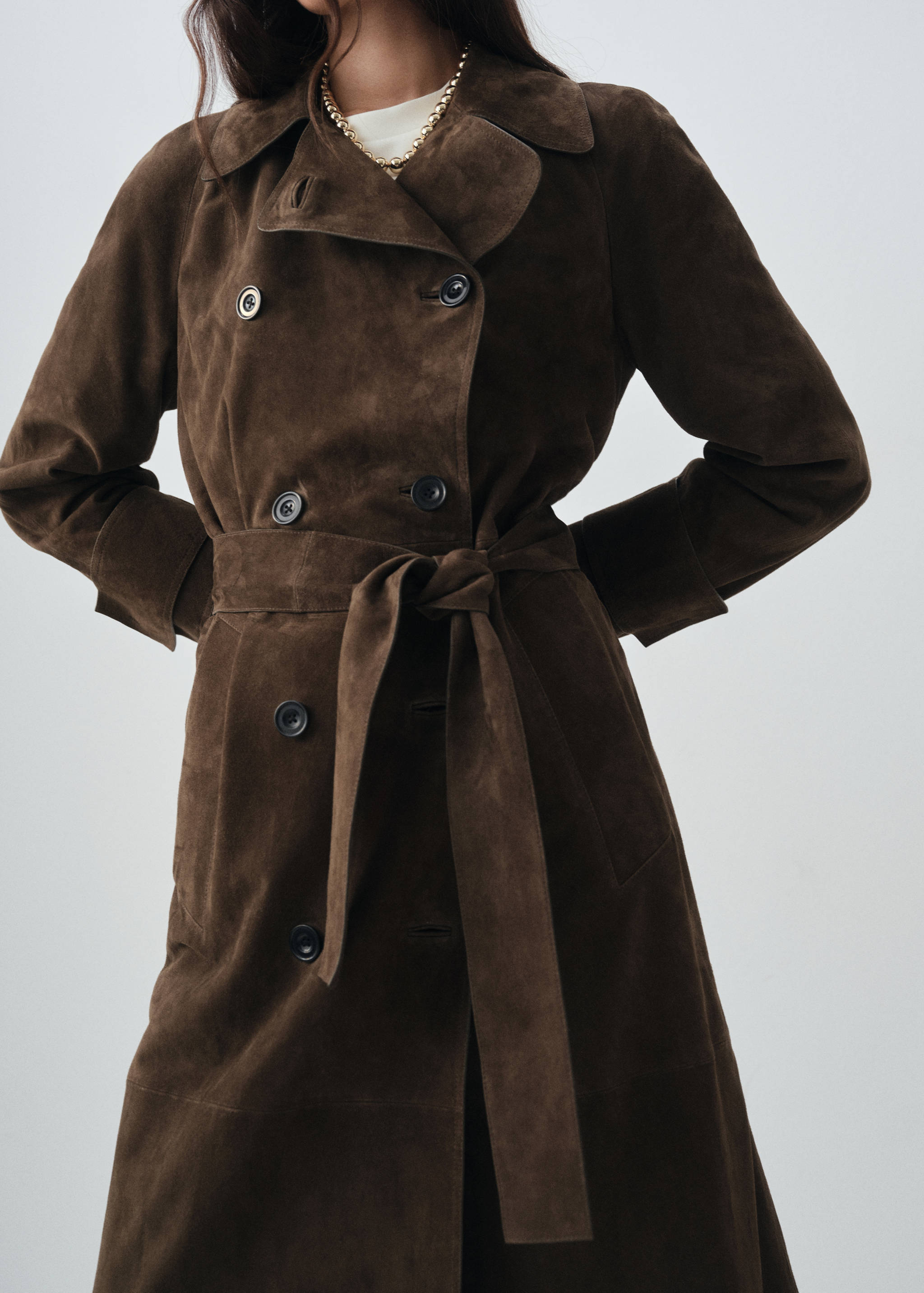 100% suede double-breasted trench coat - Details of the article 1