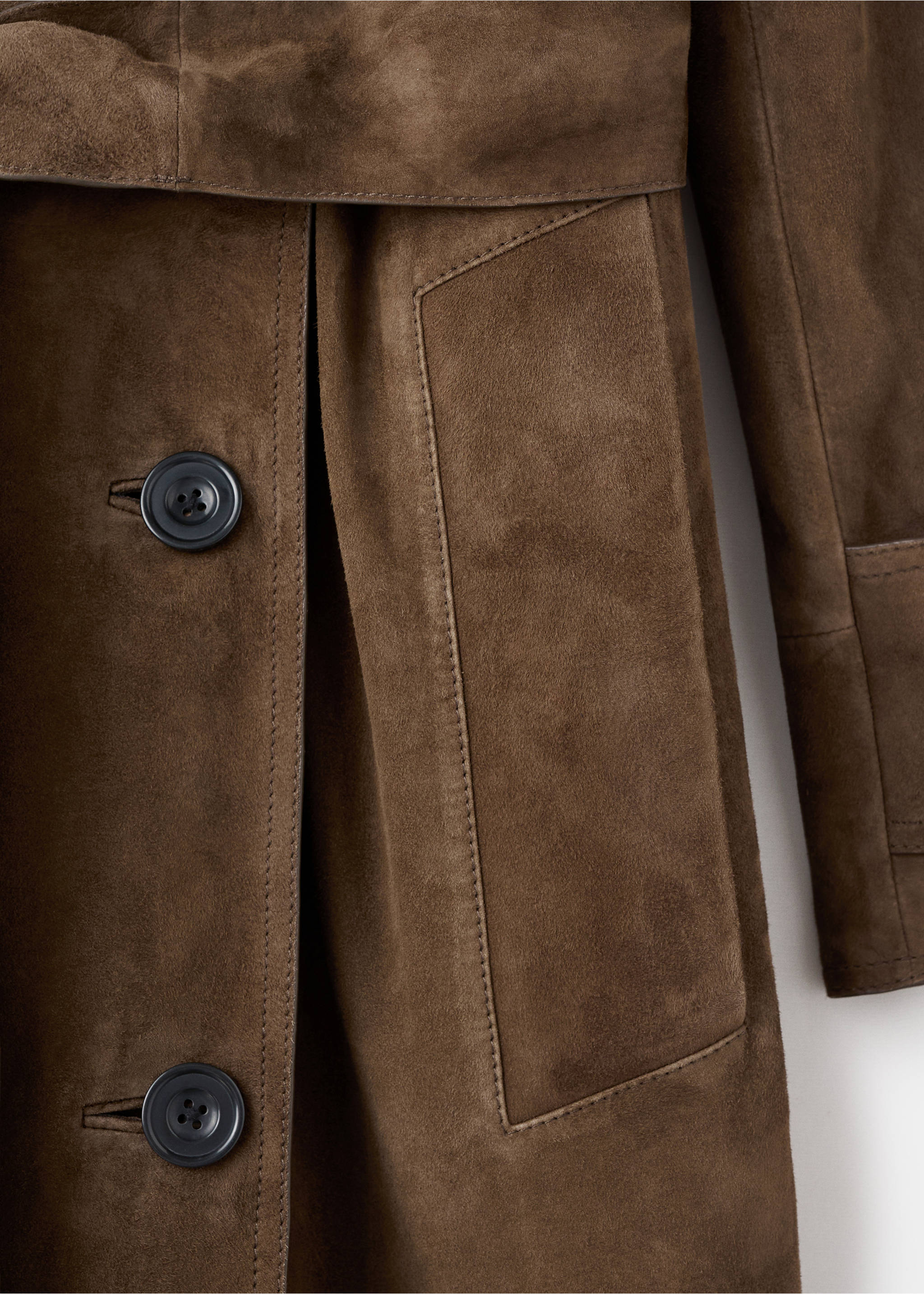 100% suede double-breasted trench coat - Details of the article 0, Khaki. Ref: 17076344-00.