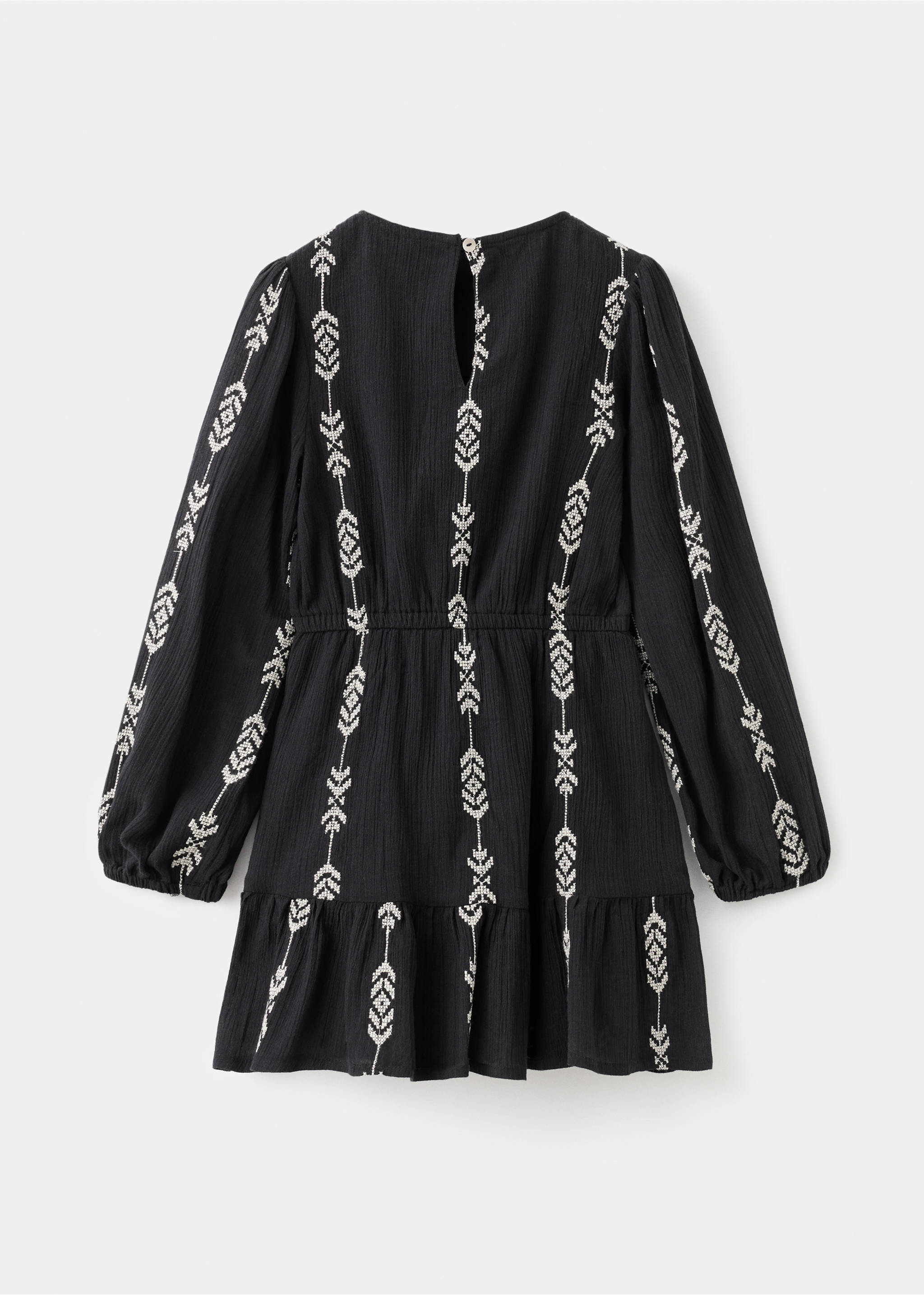 Besticktes Kleid mit Rüschen - Rückseite des Artikels, Schwarz. Ref: 17076725-00.