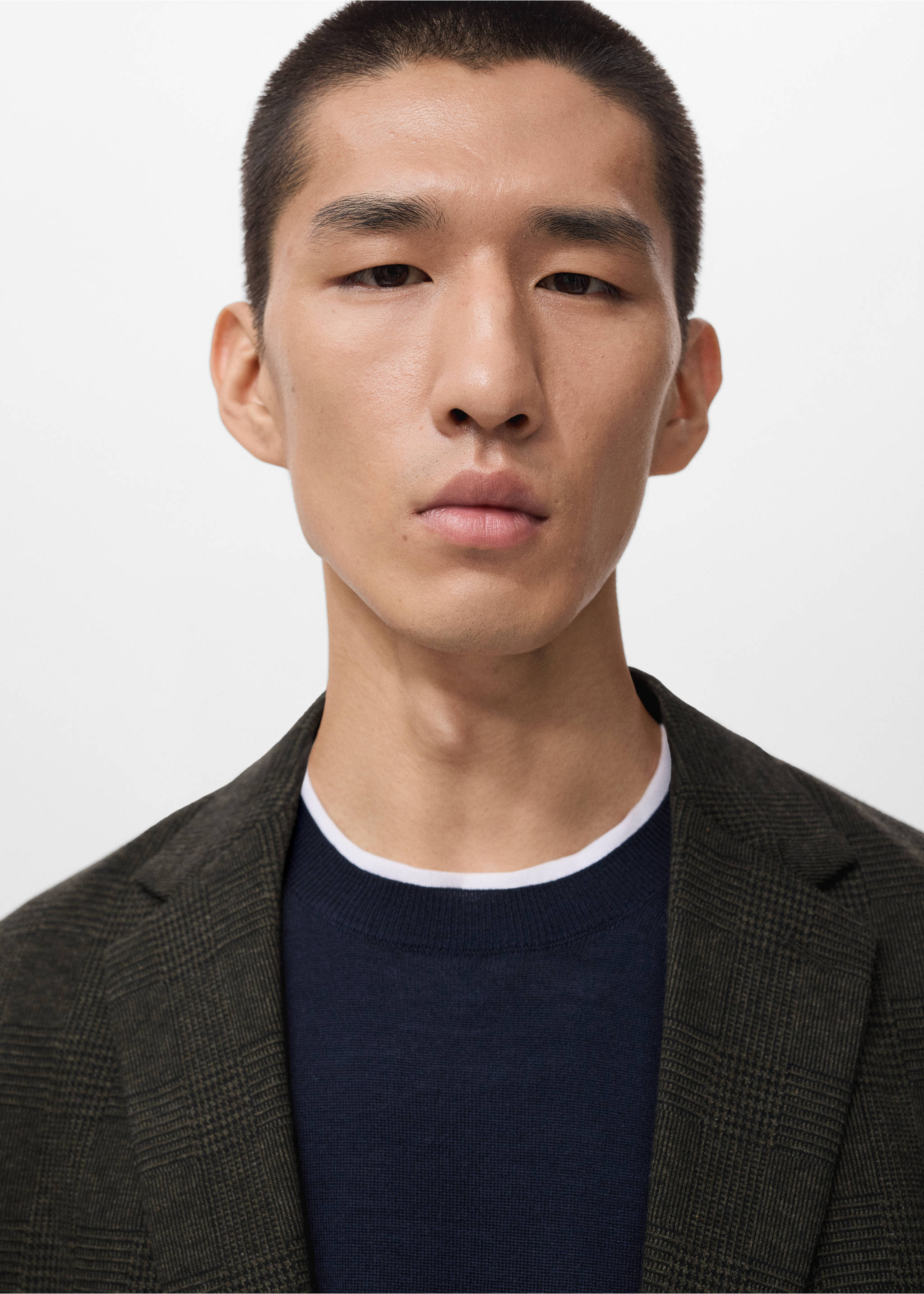 Slim-fit micro-check jacket - Details of the article 1, Khaki. Ref: 17076736-00.