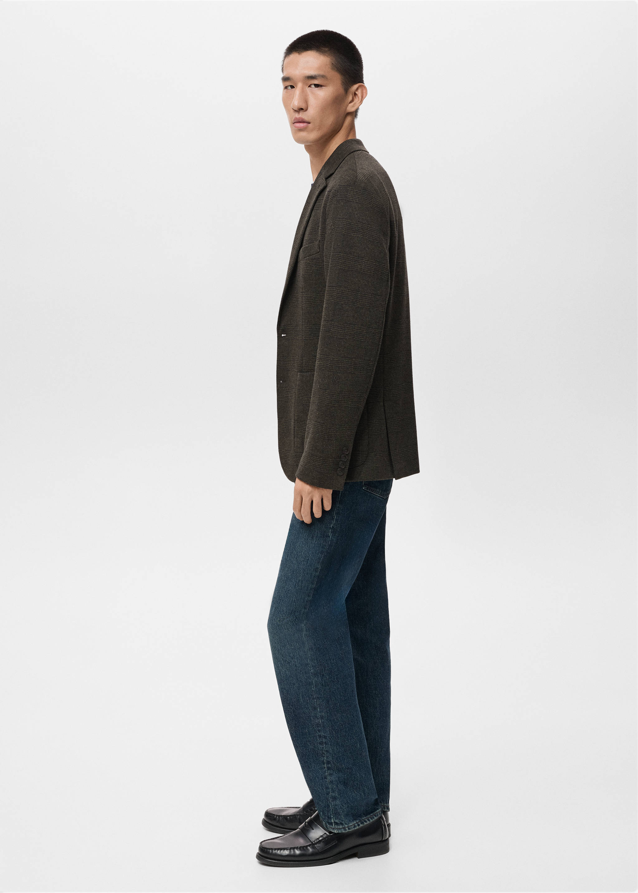 Slim-fit micro-check jacket - Details of the article 2, Khaki. Ref: 17076736-00.